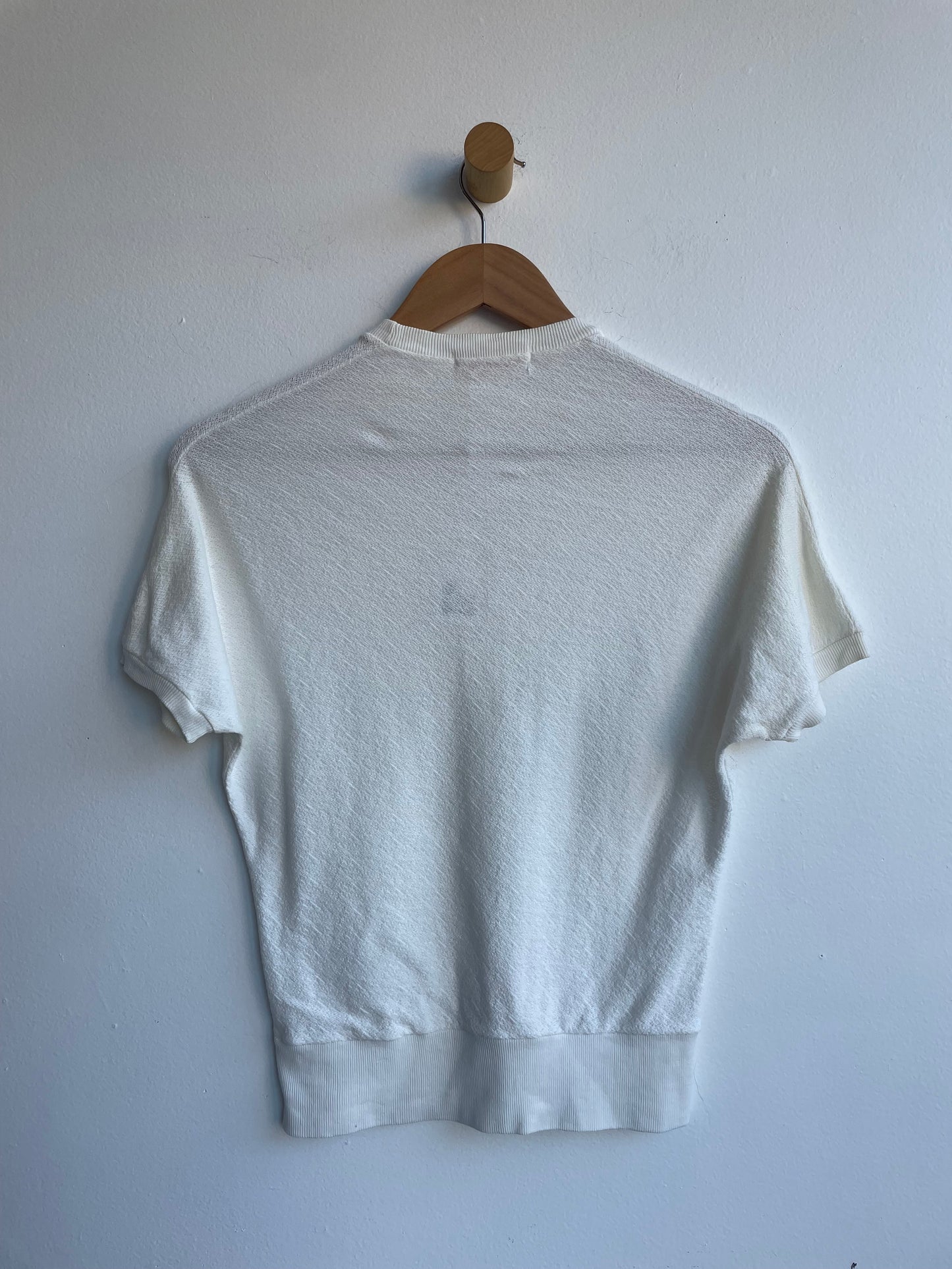 White Vintage Knit Short-Sleeved Button-up Tee SS1