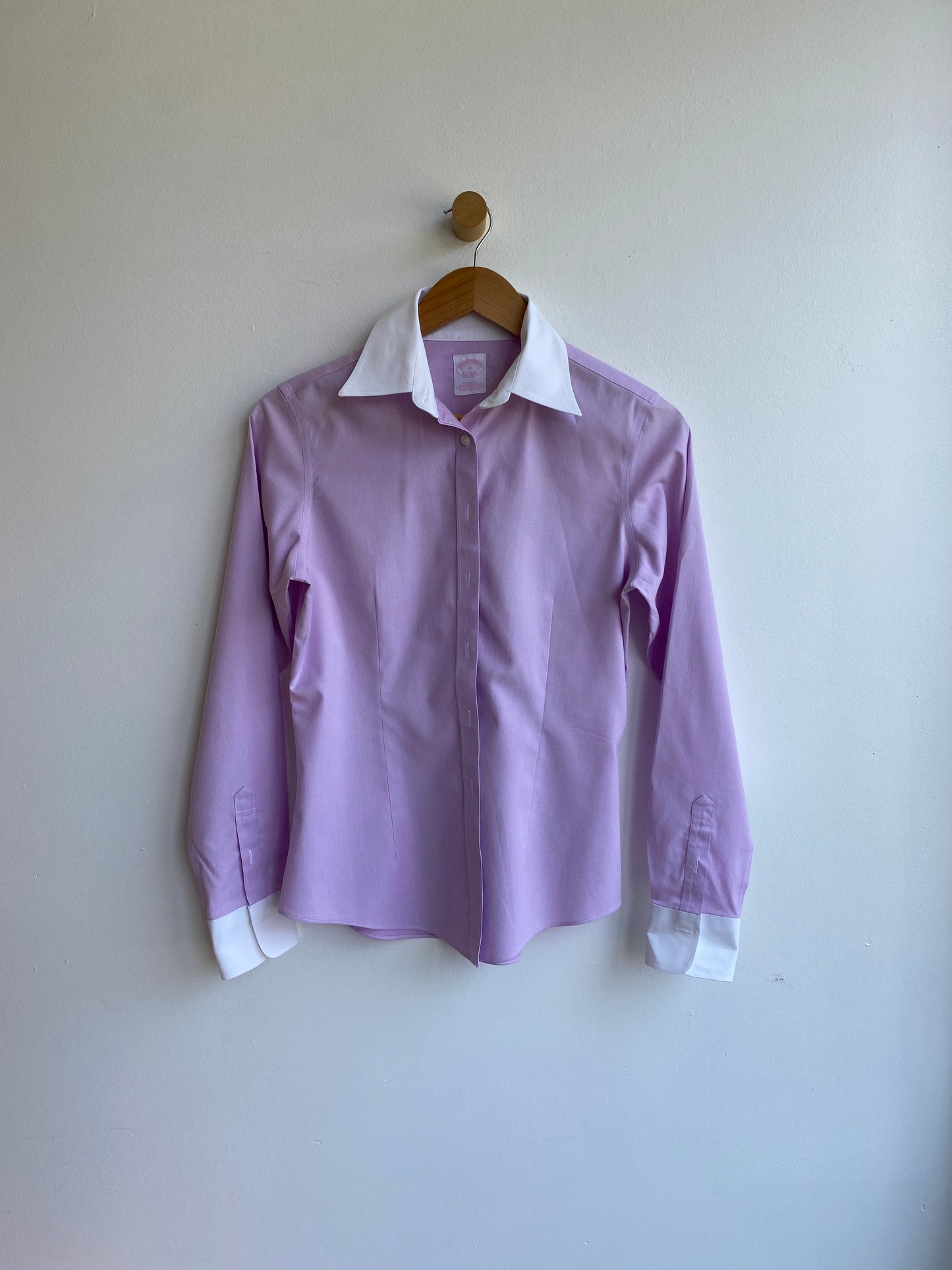 Lilac and white Brooks Brothers blouse SS1