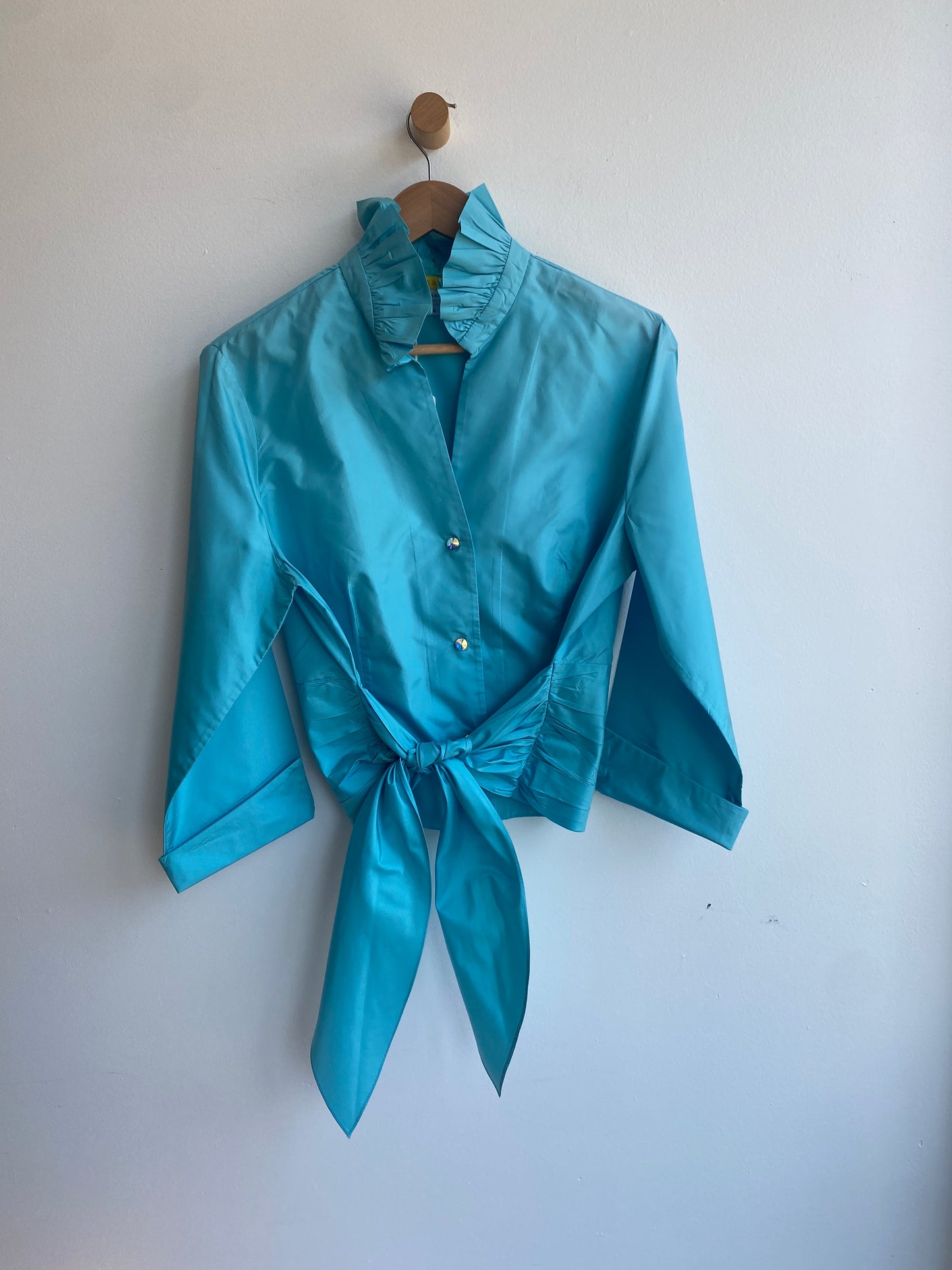 Sky blue silk front-tie top SS2