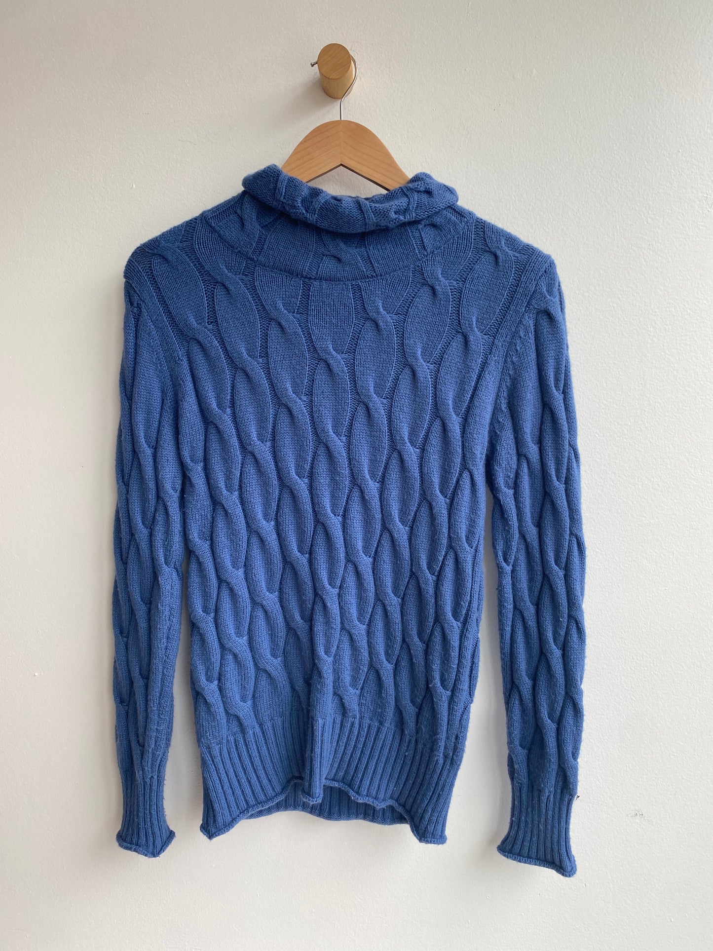 Blue knit turtleneck sweater SS2