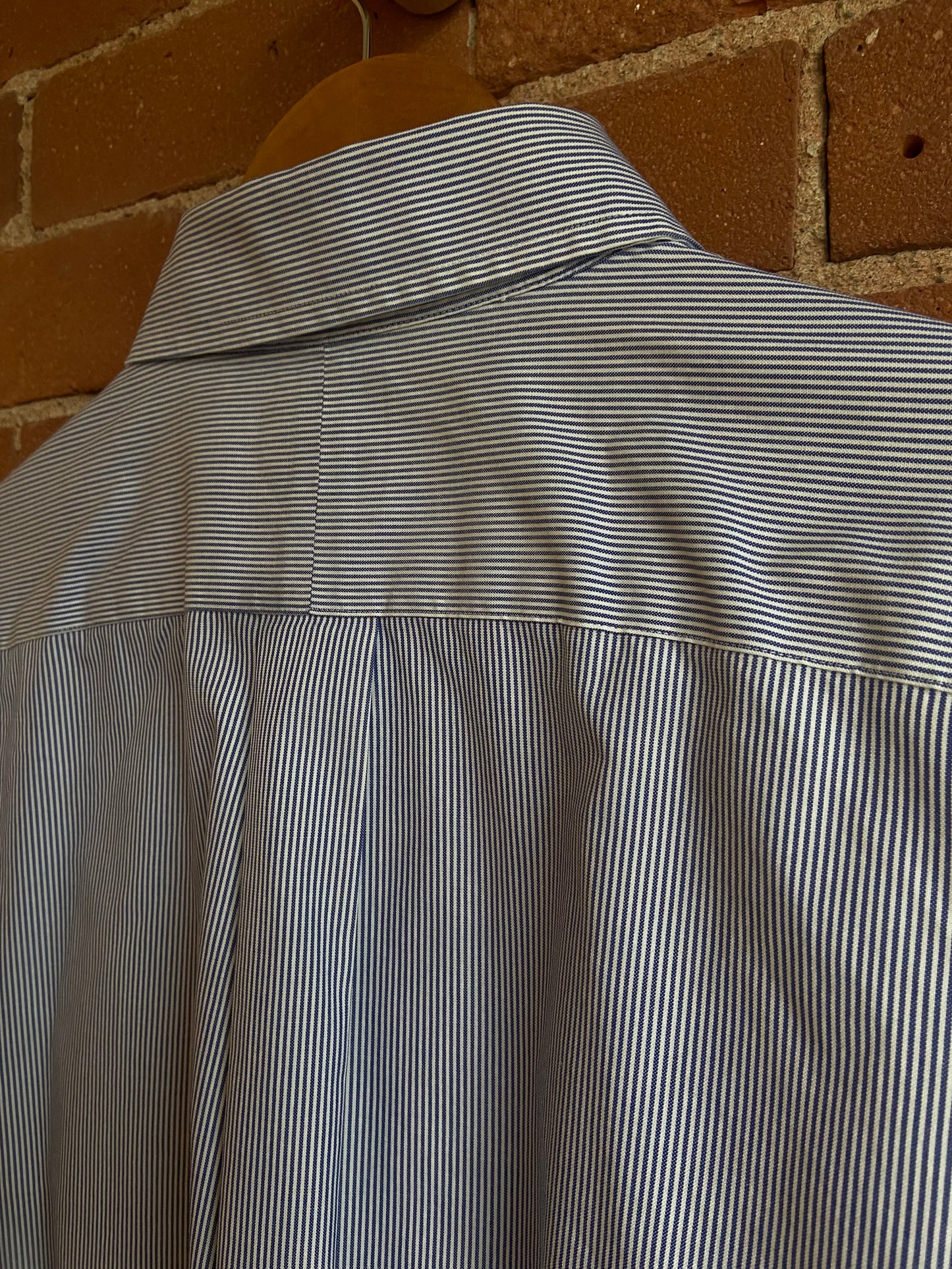 Navy pinstripe button-up SS 3
