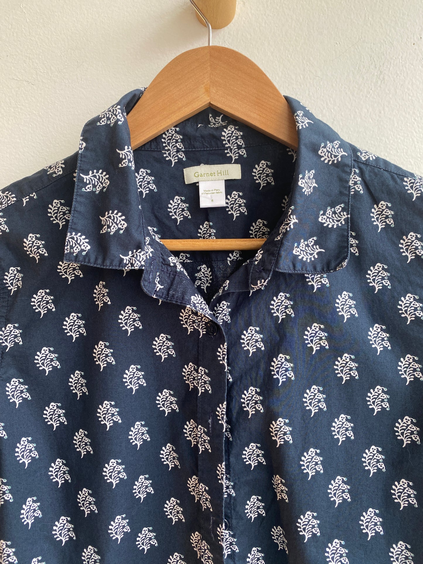 Navy floral patterned button up SS2