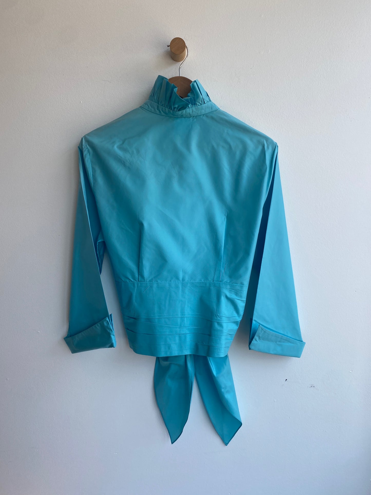 Sky blue silk front-tie top SS2