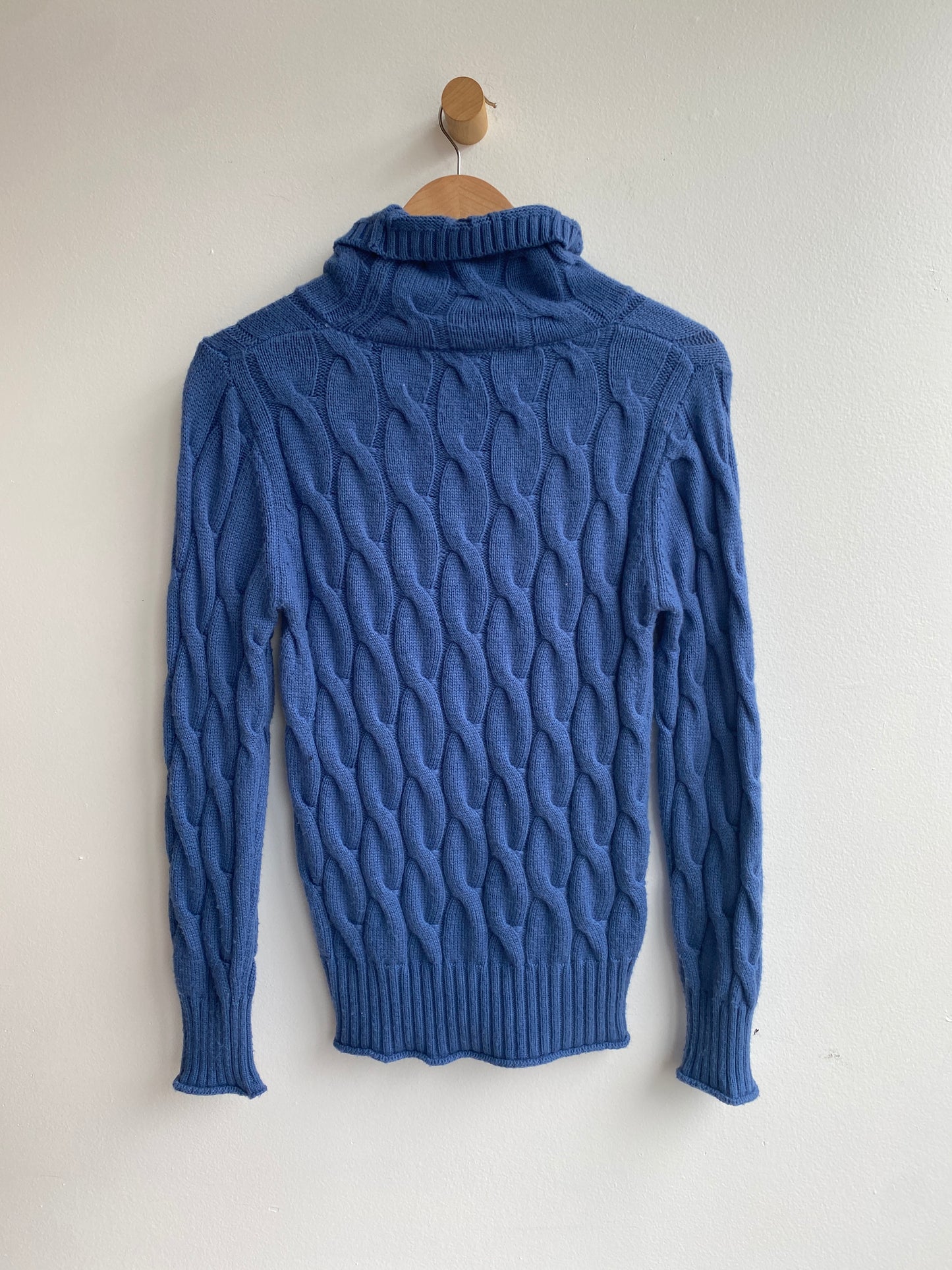 Blue knit turtleneck sweater SS2