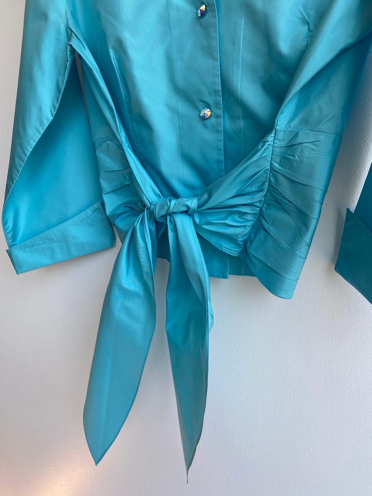 Sky blue silk front-tie top SS2