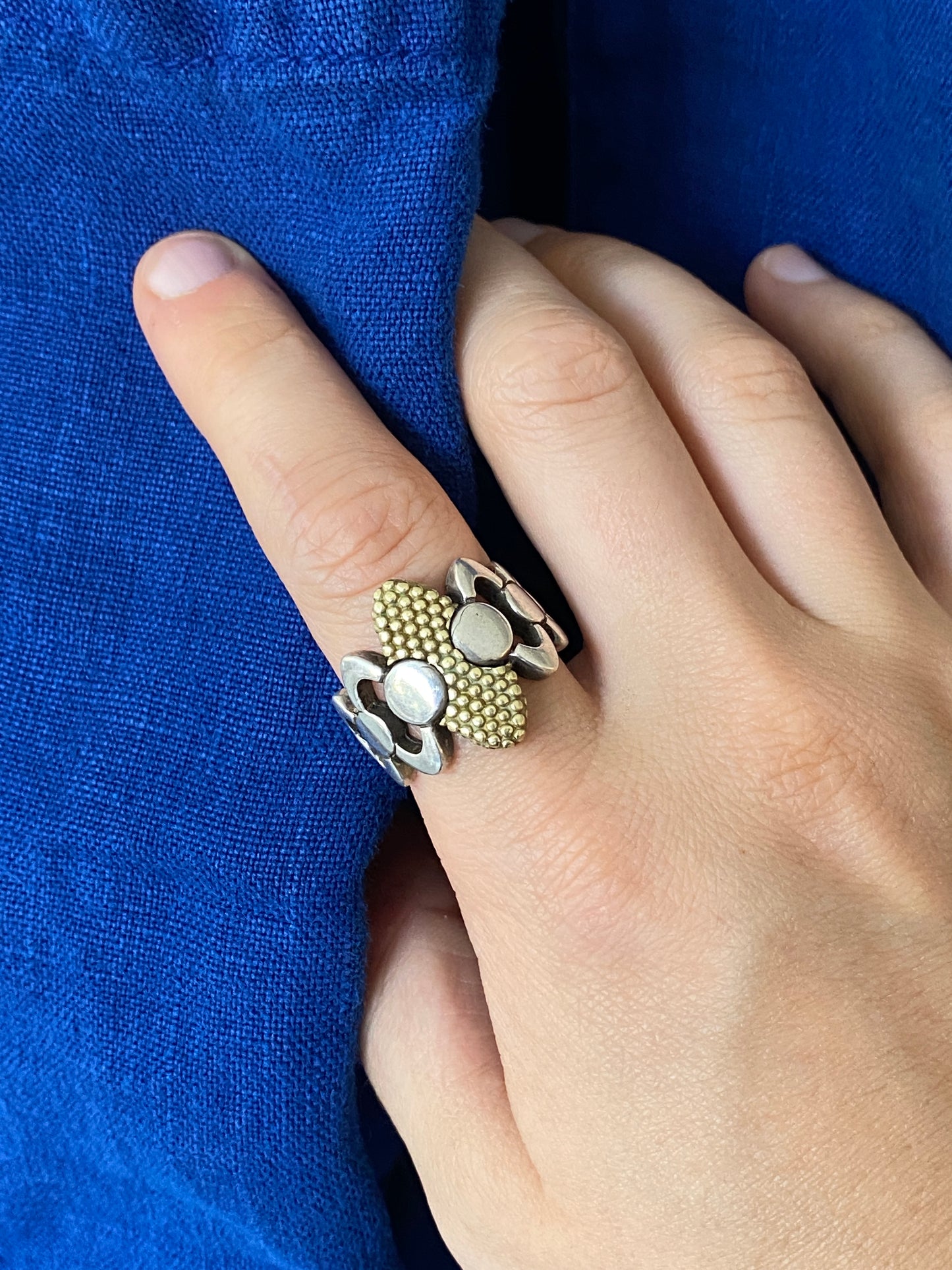 Silver dots and loops ring