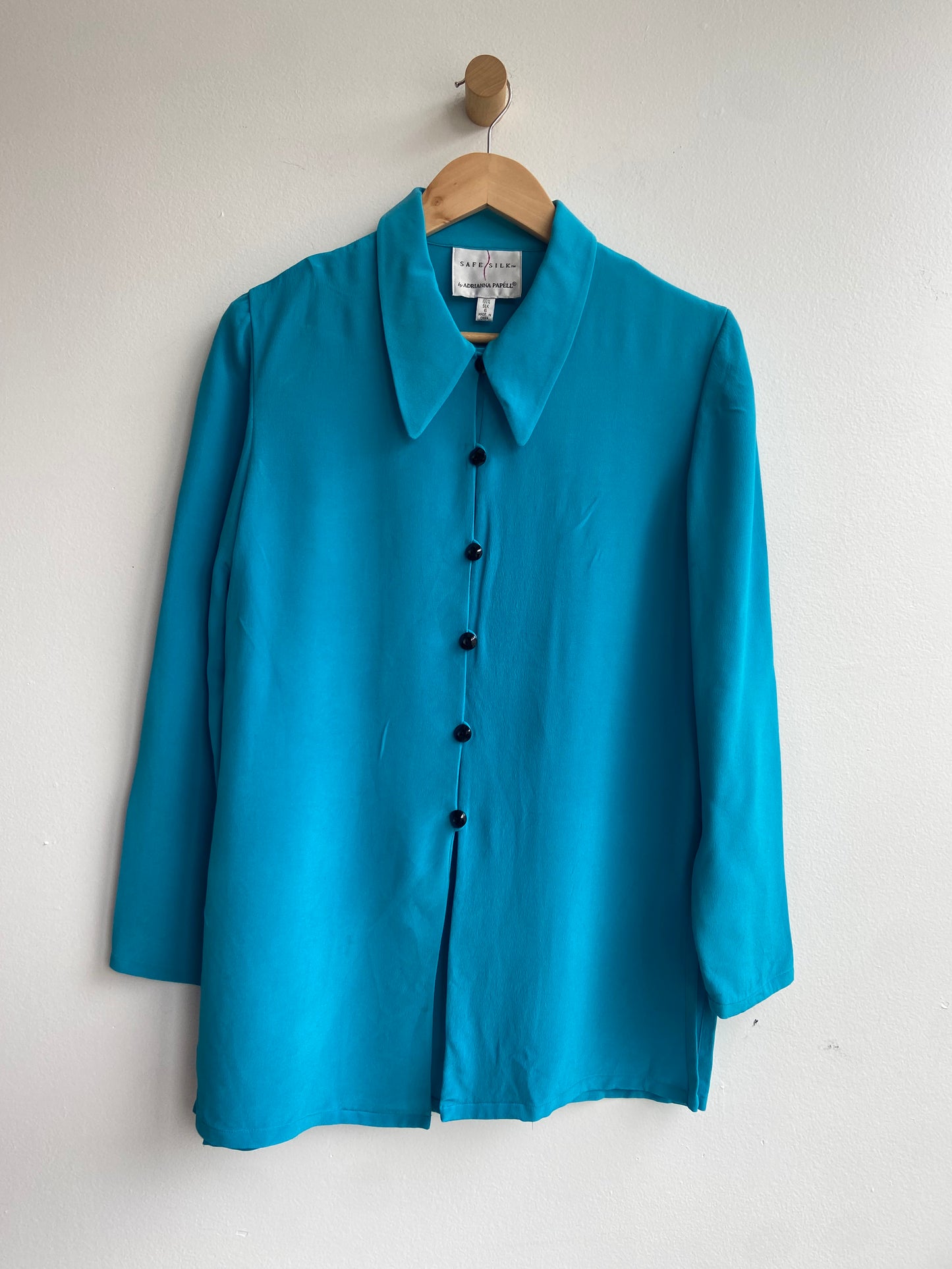 Cyan blue silk button up blouse SS1-2