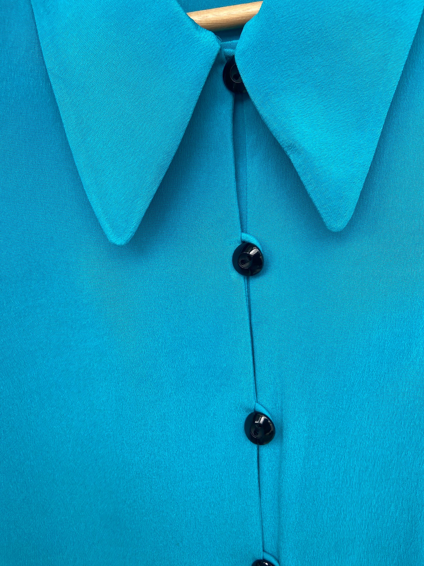 Cyan blue silk button up blouse SS1-2
