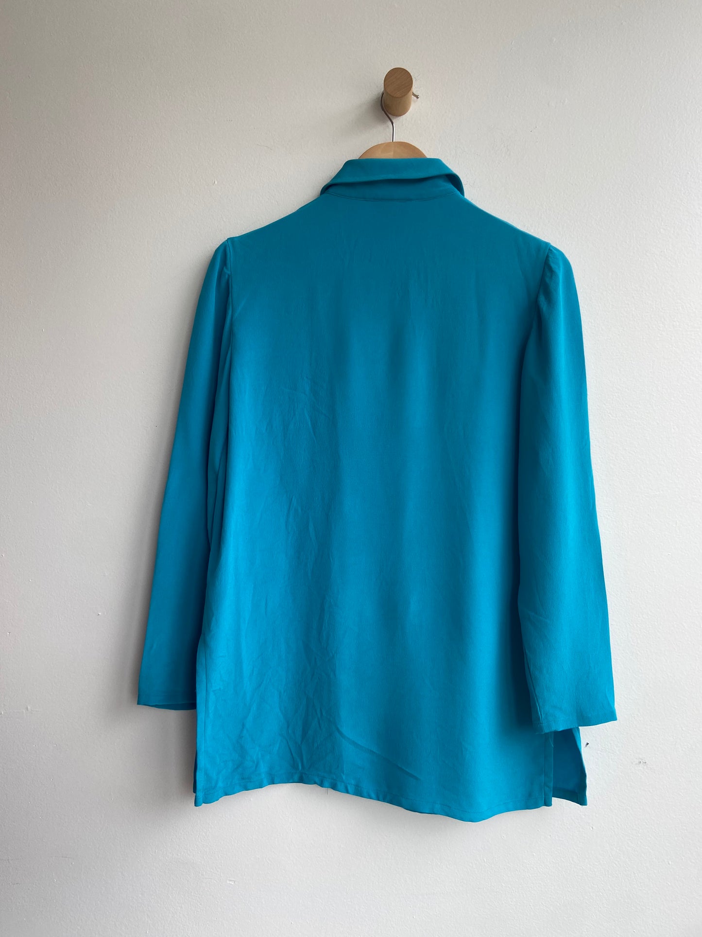 Cyan blue silk button up blouse SS1-2