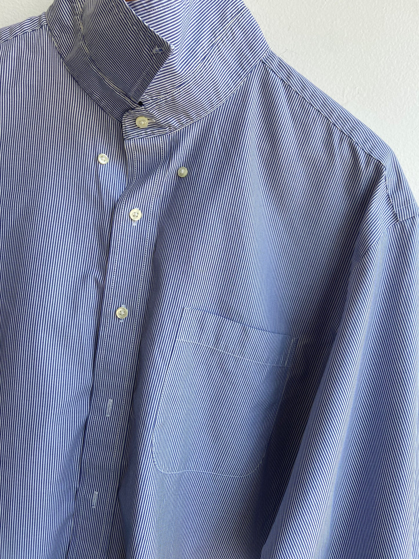 Blue and white pinstripe button-up SS 3