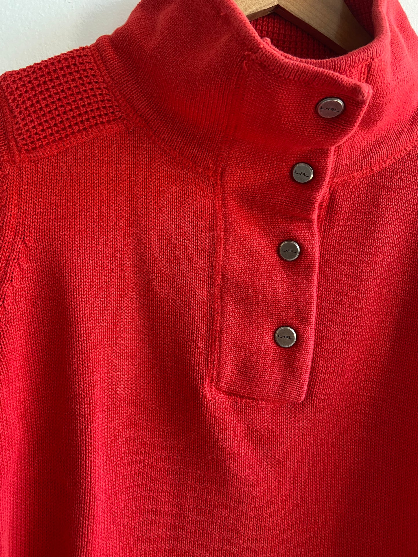 Vintage Ralph Lauren red cotton sweater button collar SS 1-2