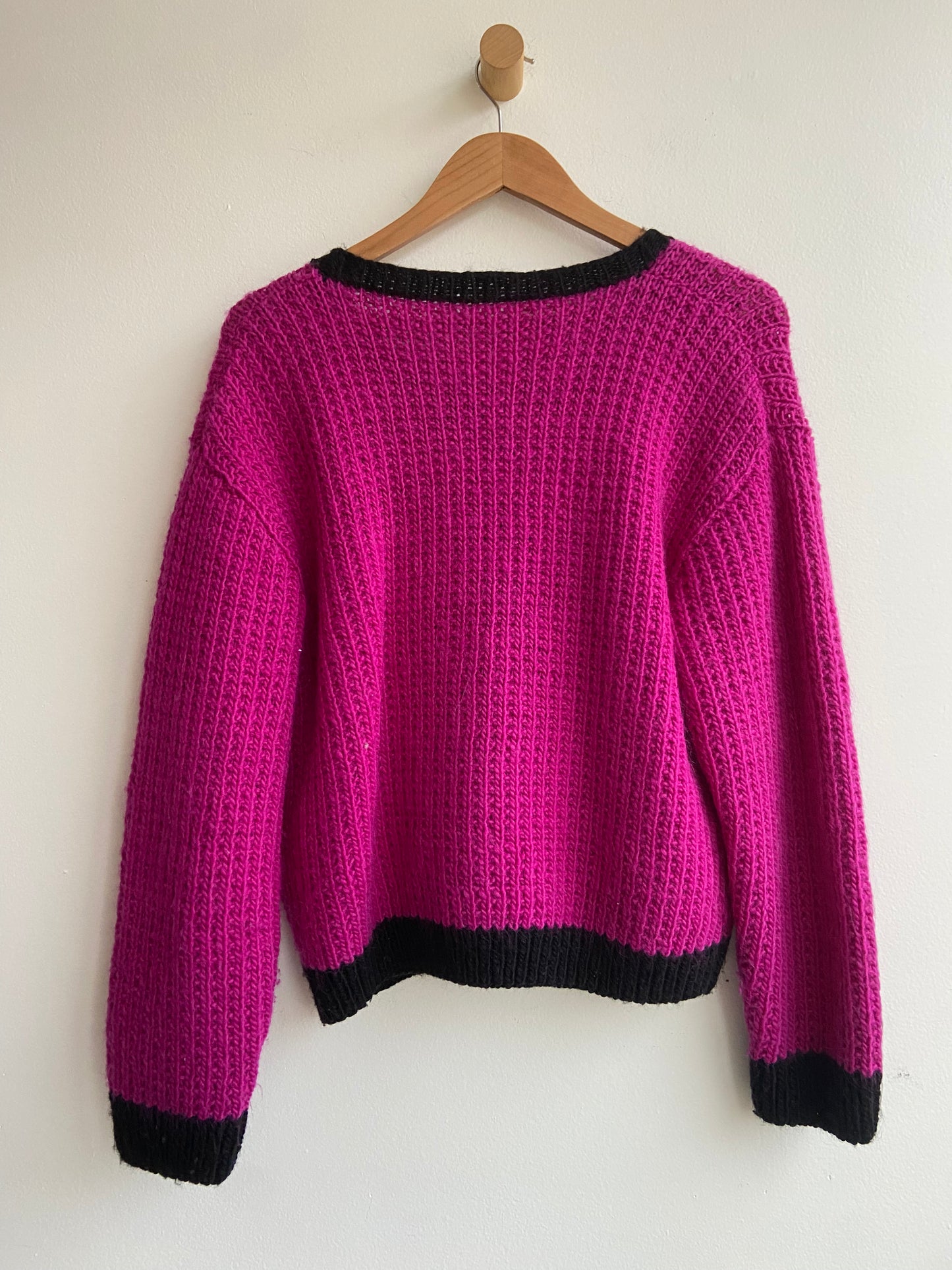 Hand-knit wool magenta cardigan SS 1-2