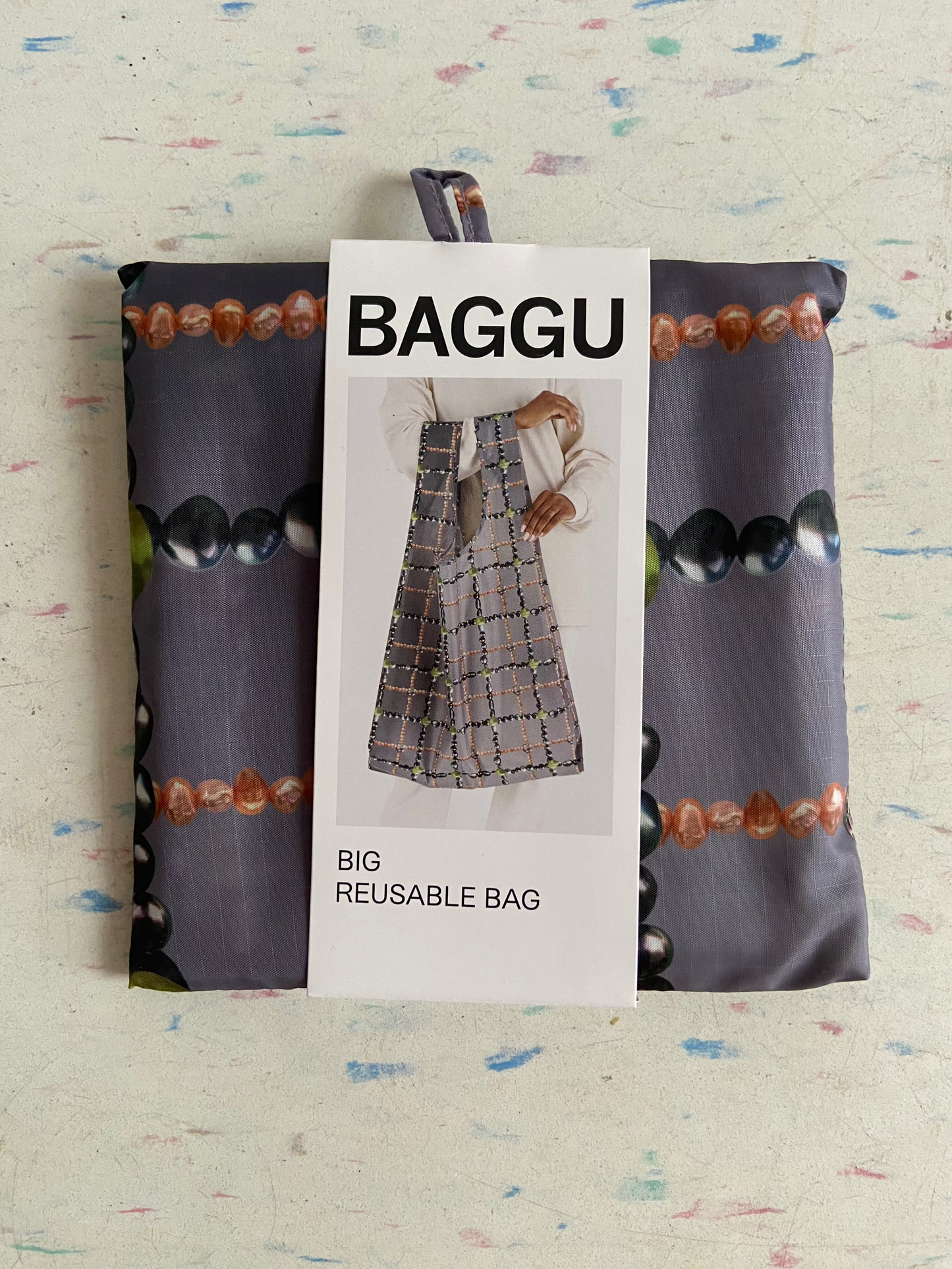Baggu big reusable shopping bag beaded plaid