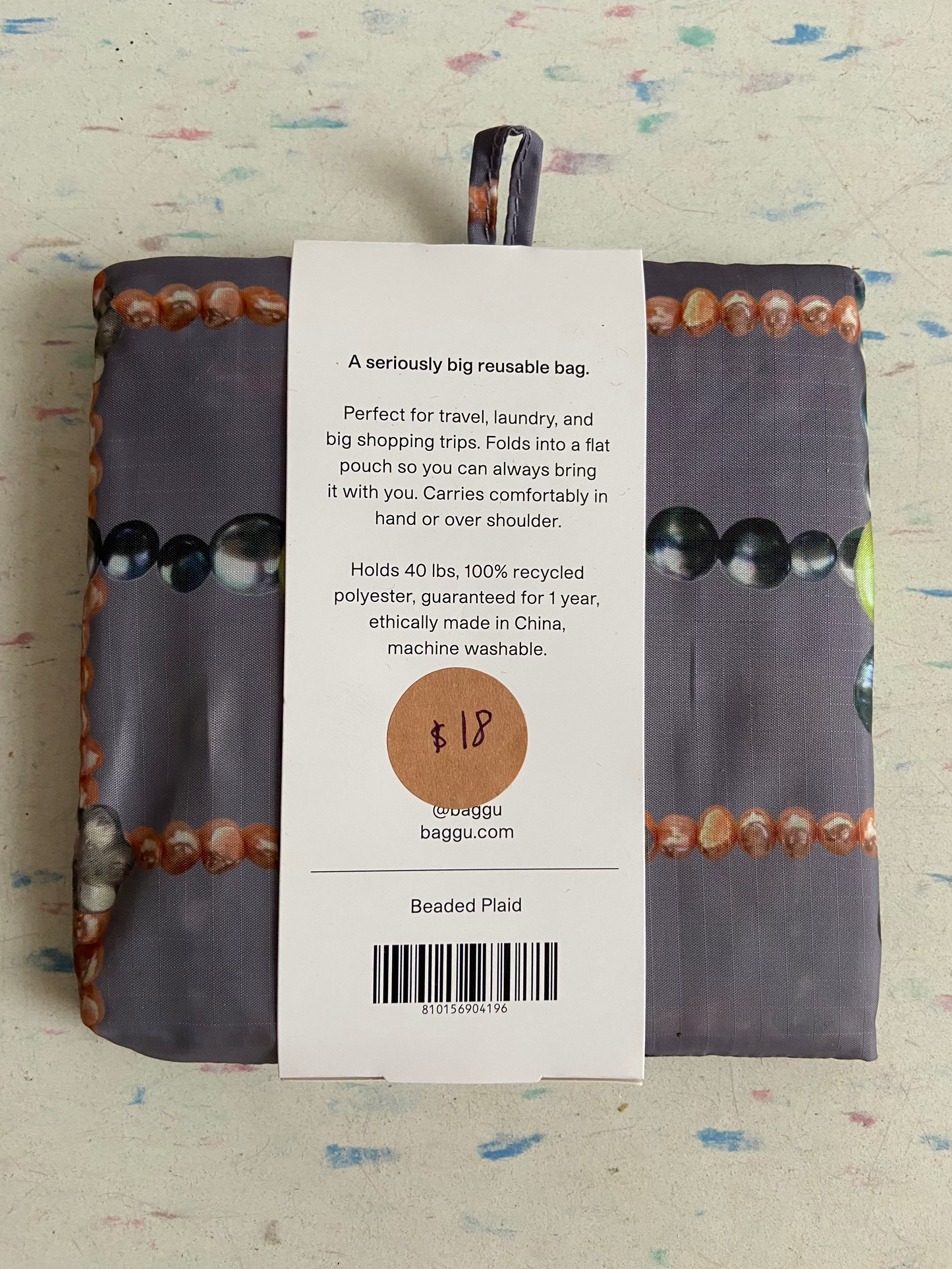 Baggu big reusable shopping bag beaded plaid