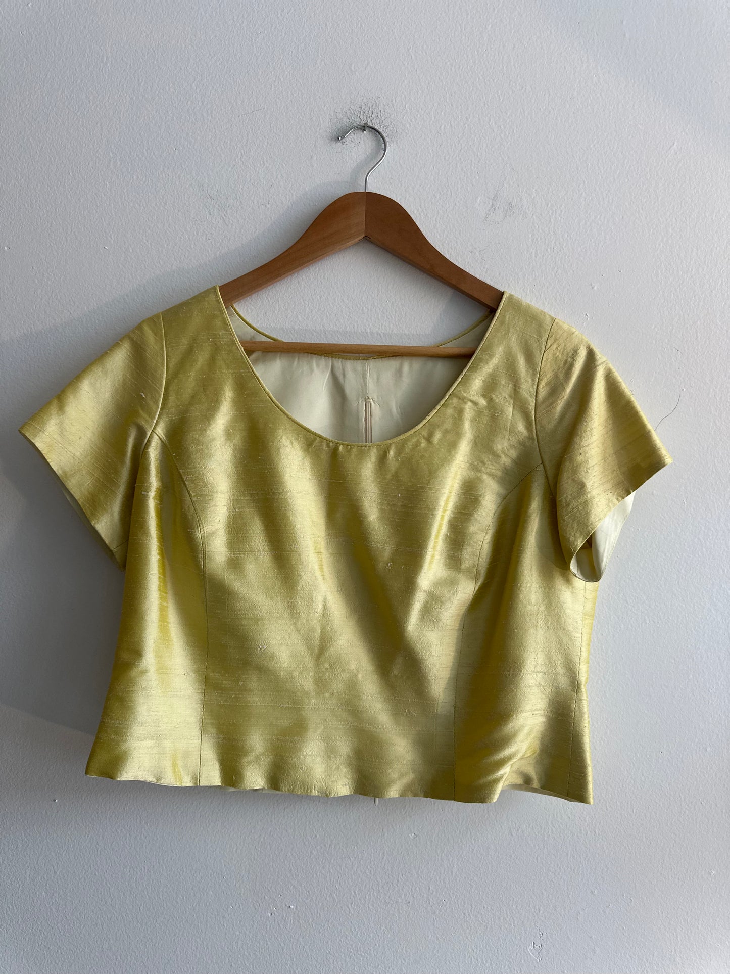 Pale ocher-yellow silk top SS 1-2