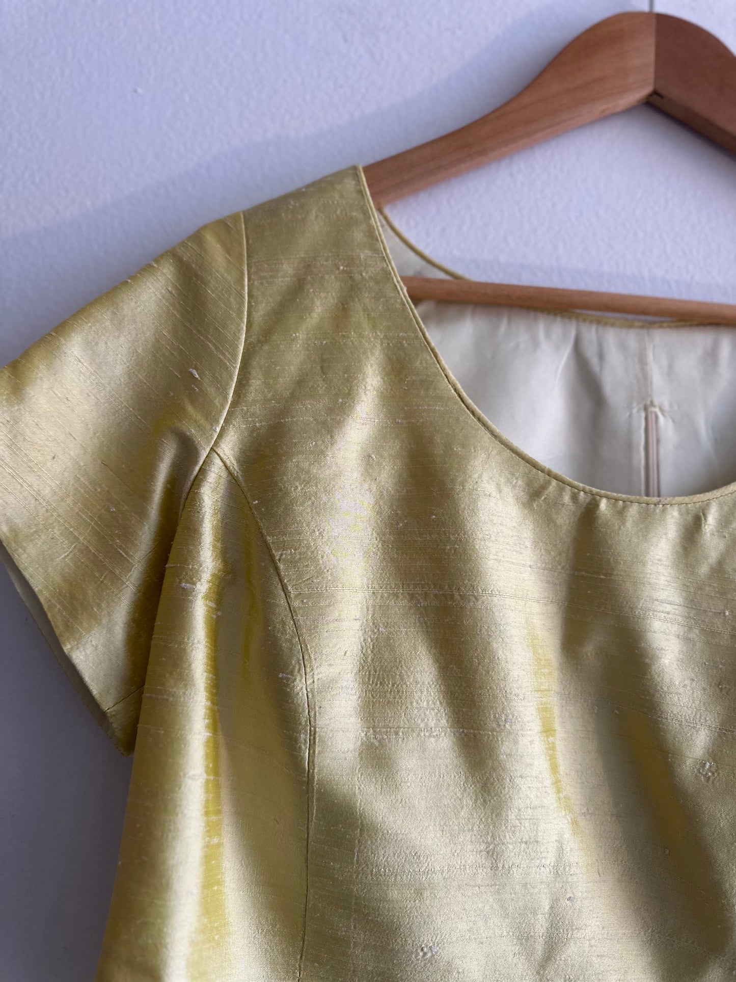Pale ocher-yellow silk top SS 1-2