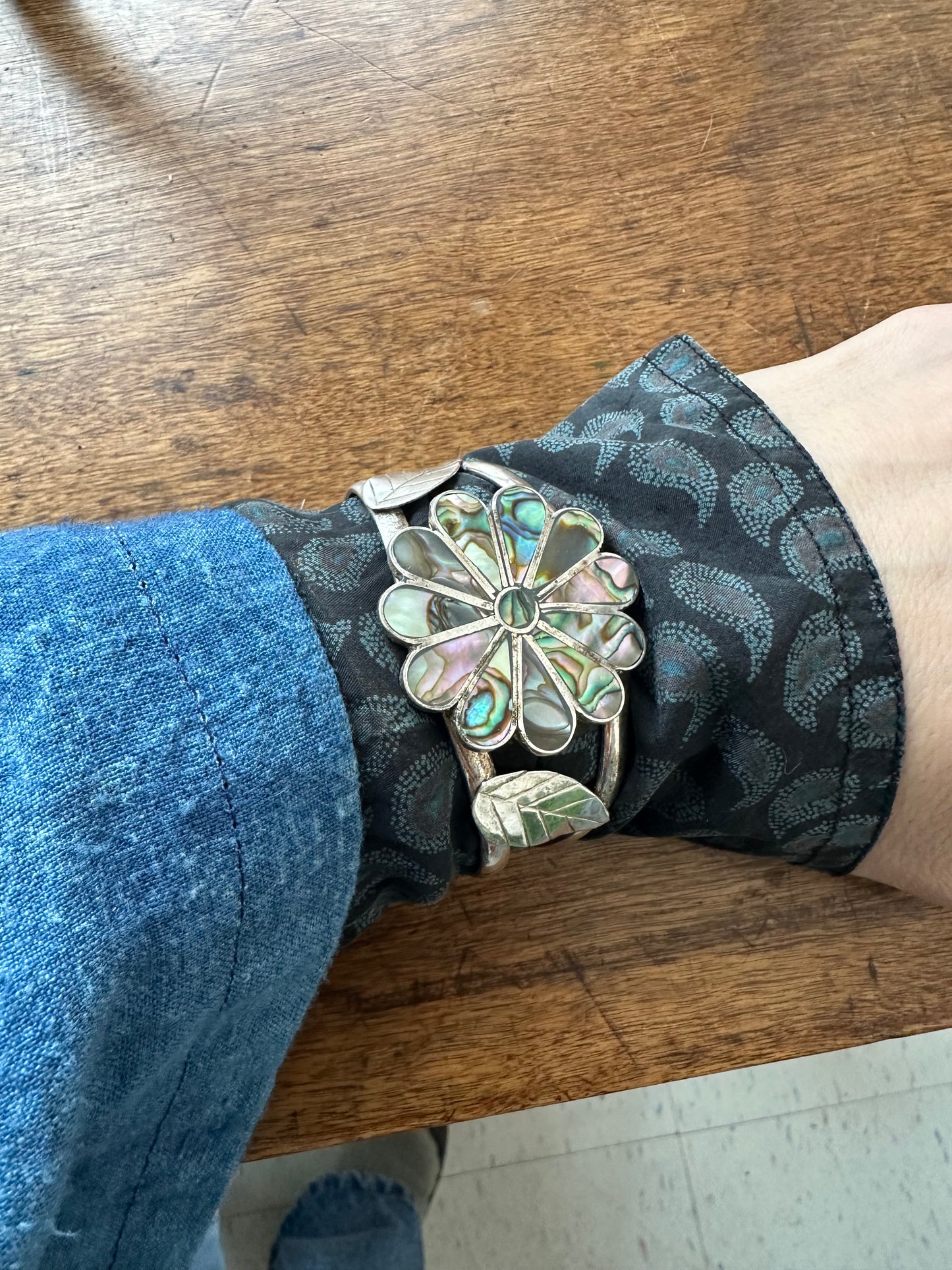 Sterling silver and mother of pearl cuff
