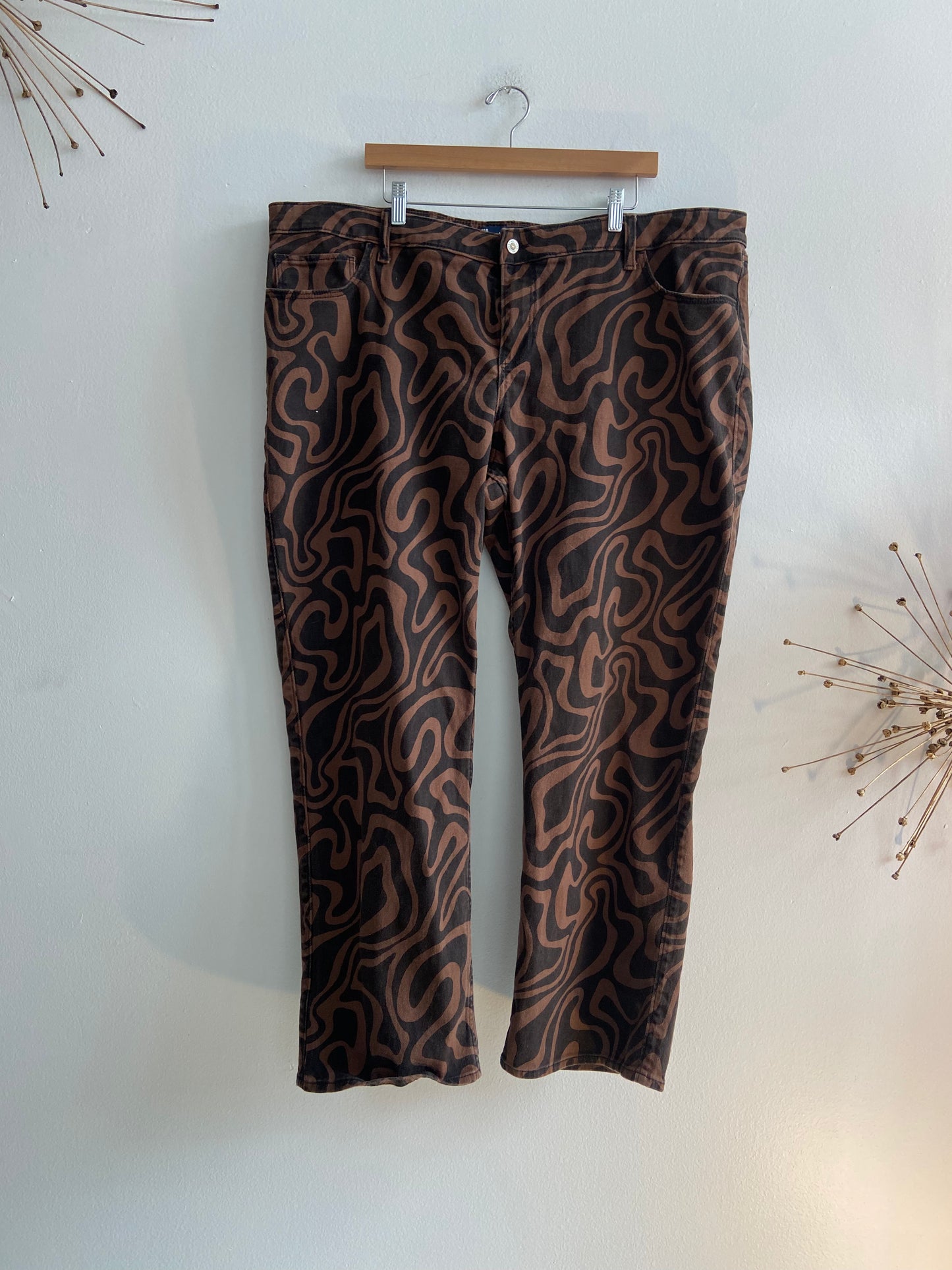 Brown and black psychedelic denim pants SS 3