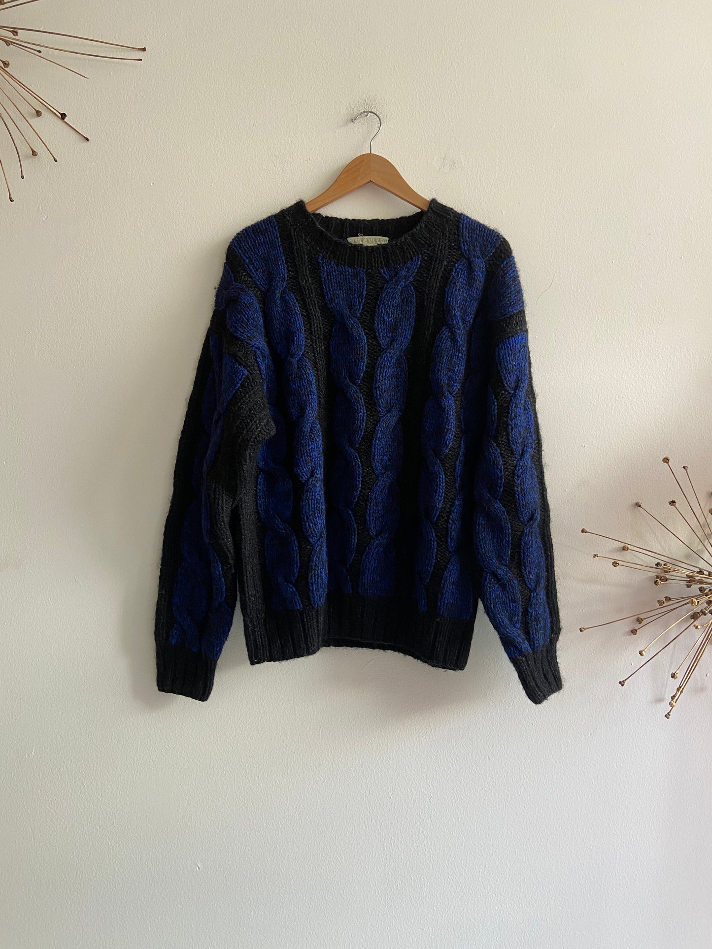 Cable knit blue and black wool sweater SS 1-3