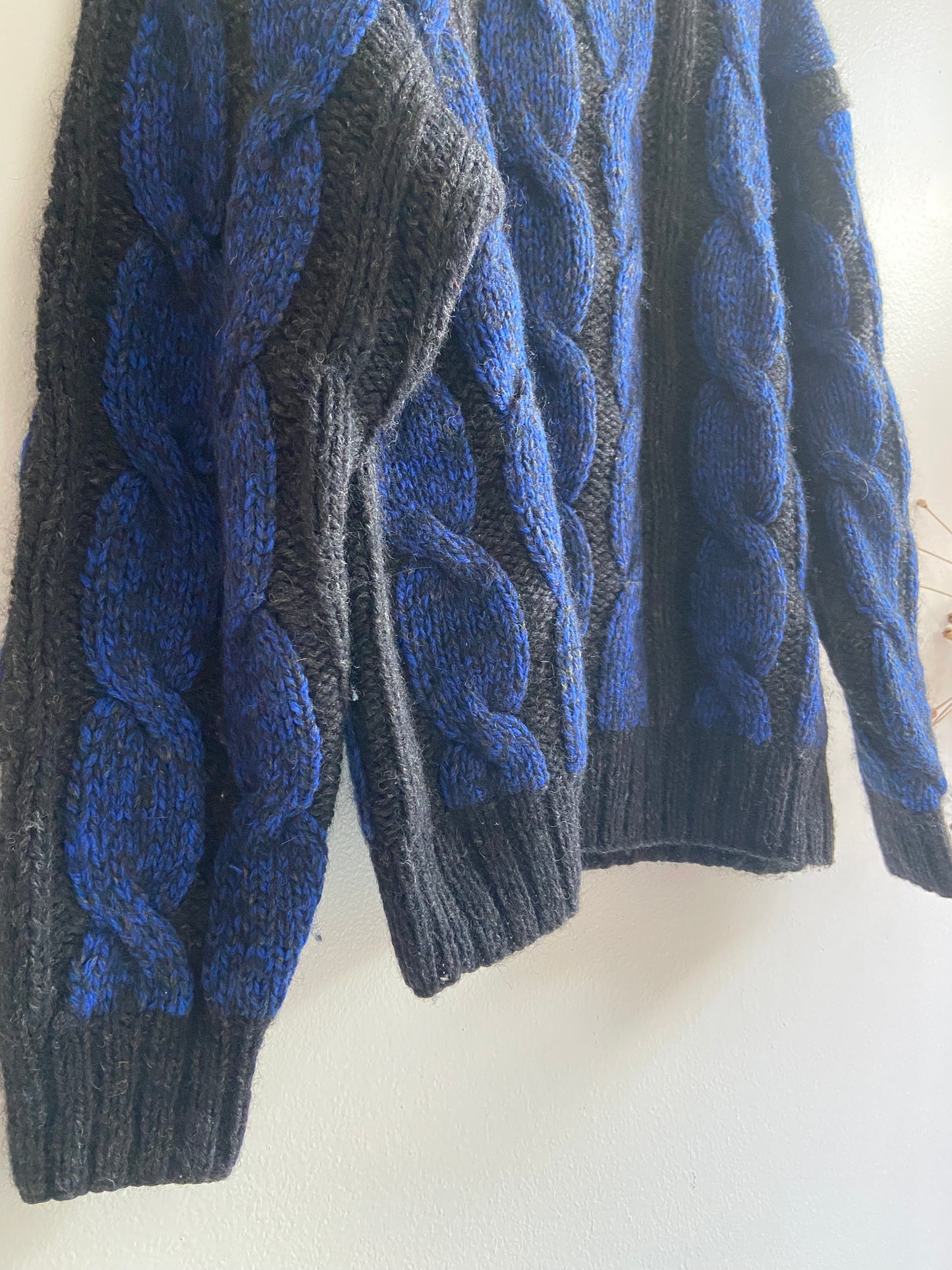 Cable knit blue and black wool sweater SS 1-3