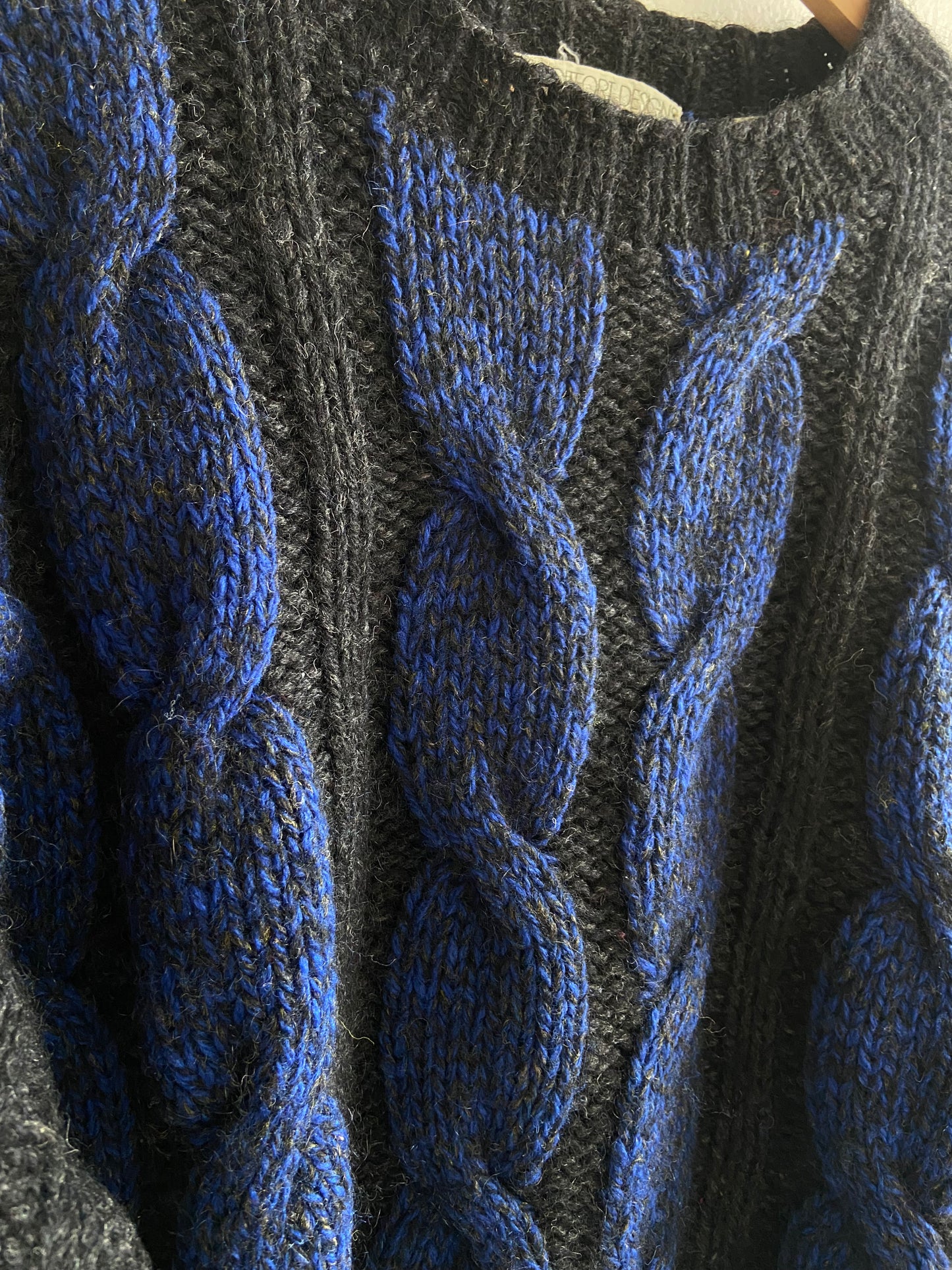 Cable knit blue and black wool sweater SS 1-3