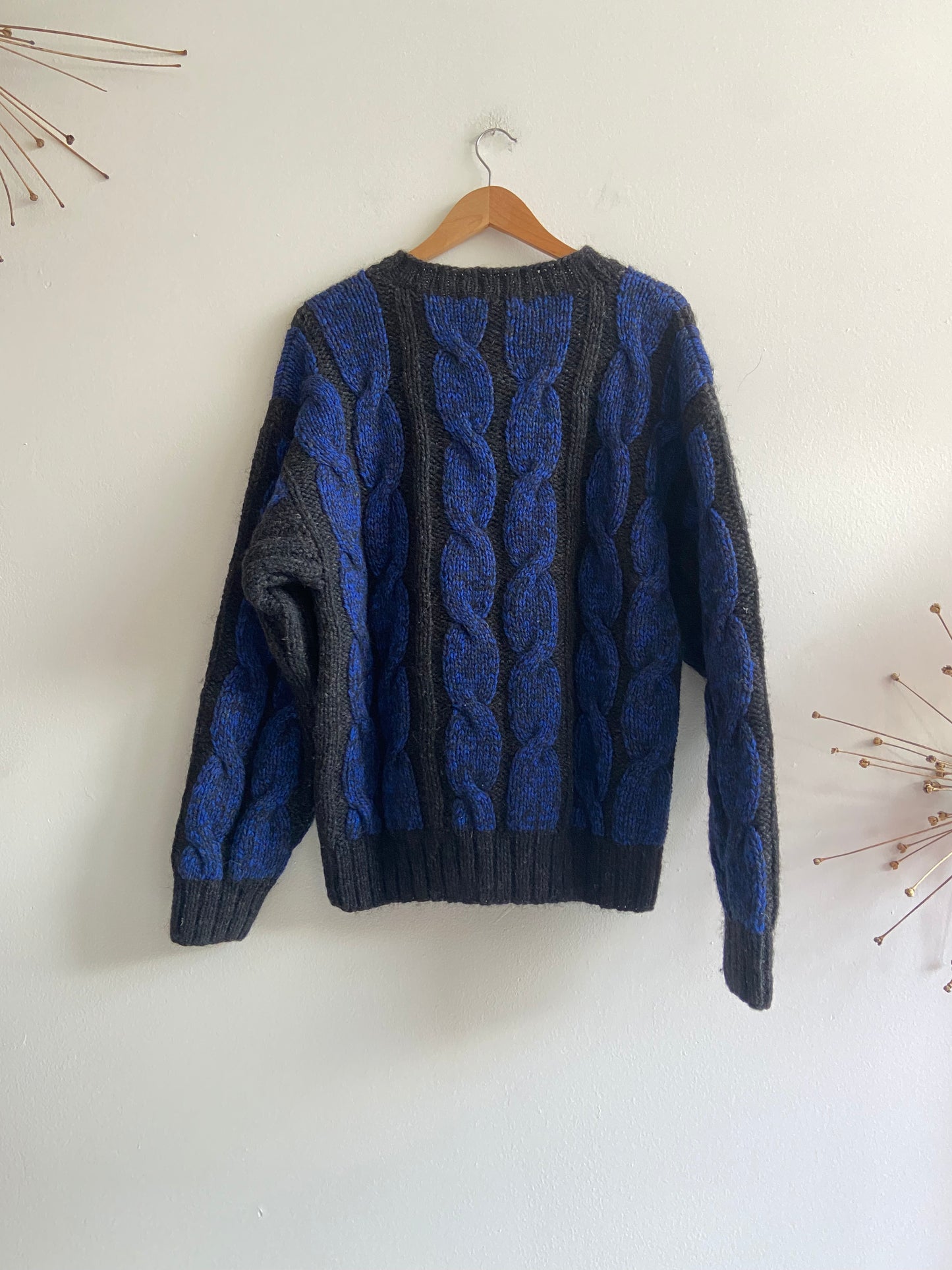 Cable knit blue and black wool sweater SS 1-3