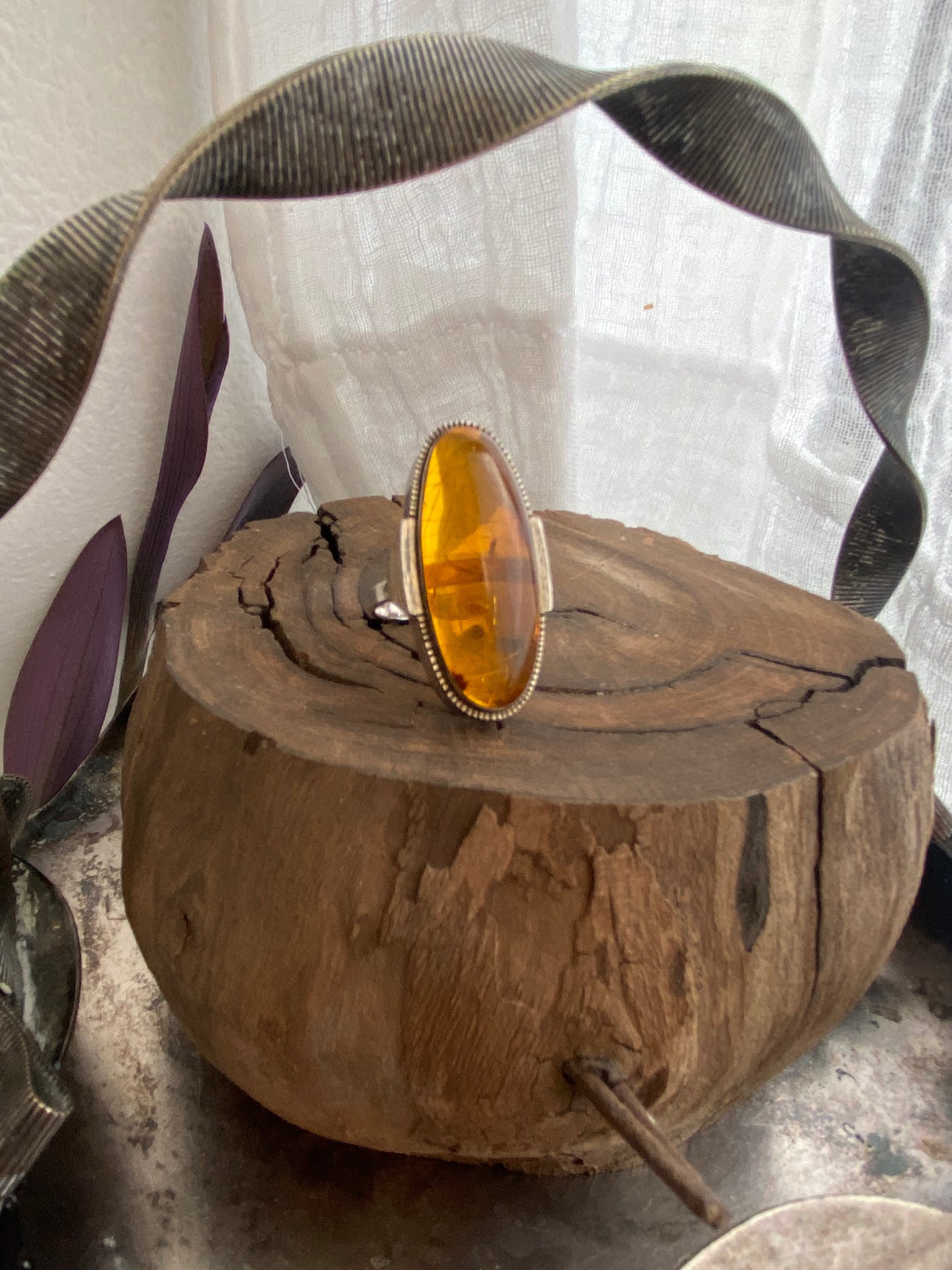 Vintage sterling silver and amber ring 6