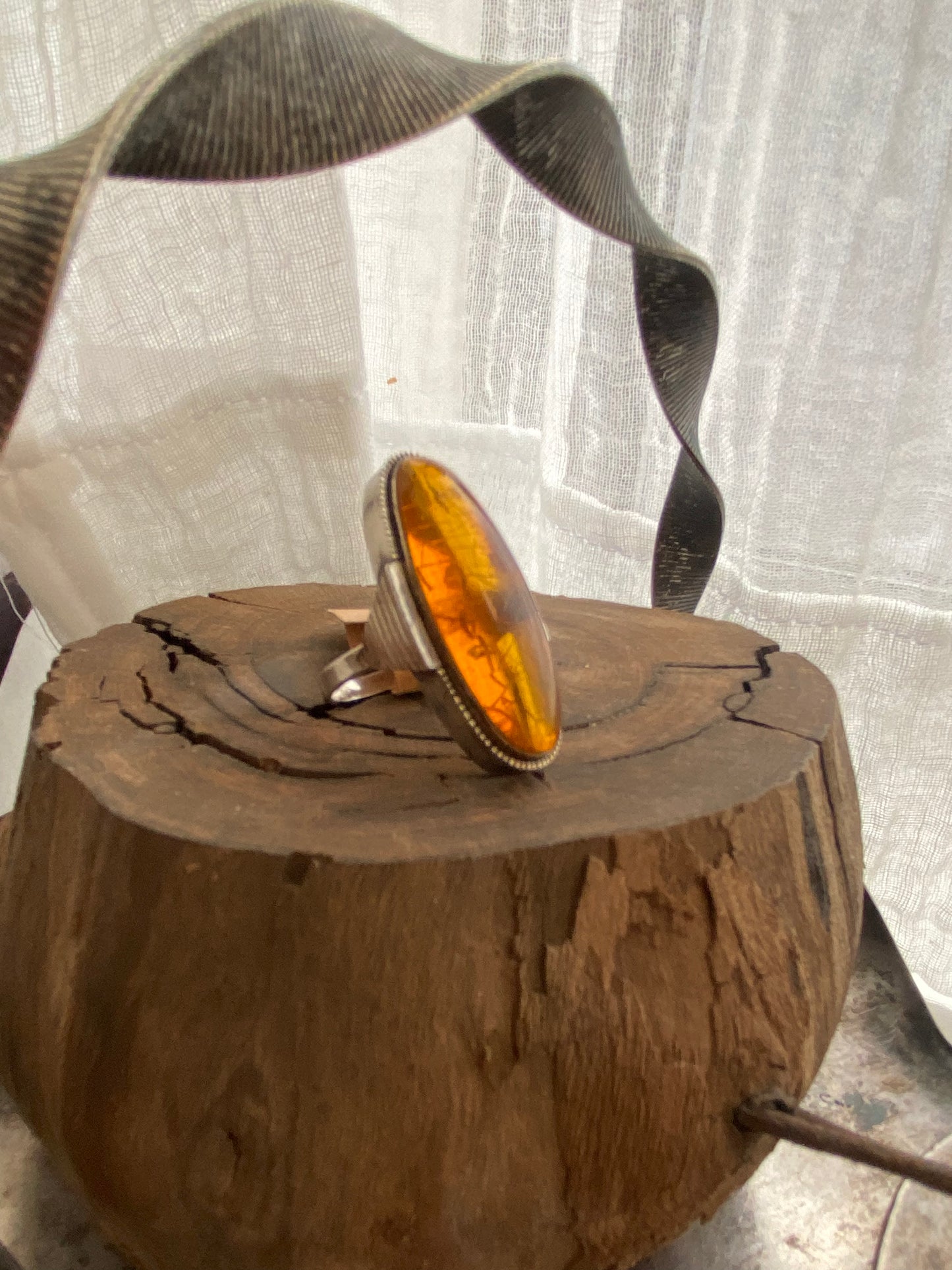Vintage sterling silver and amber ring 6