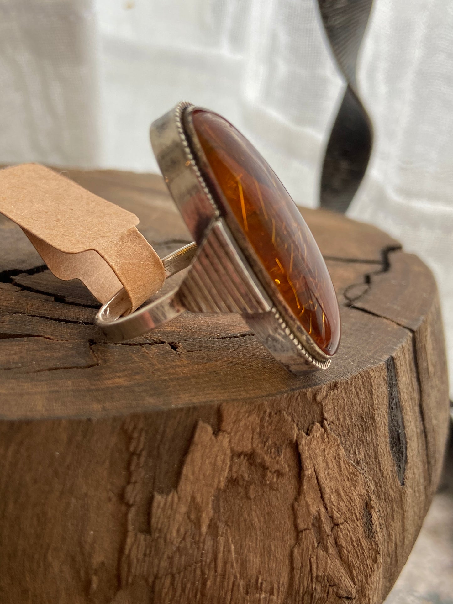Vintage sterling silver and amber ring 6