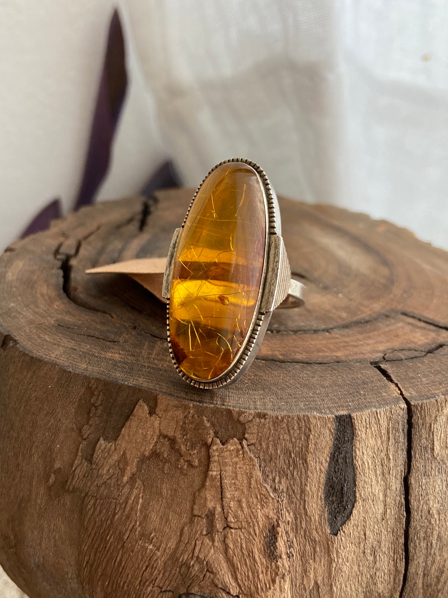 Vintage sterling silver and amber ring 6