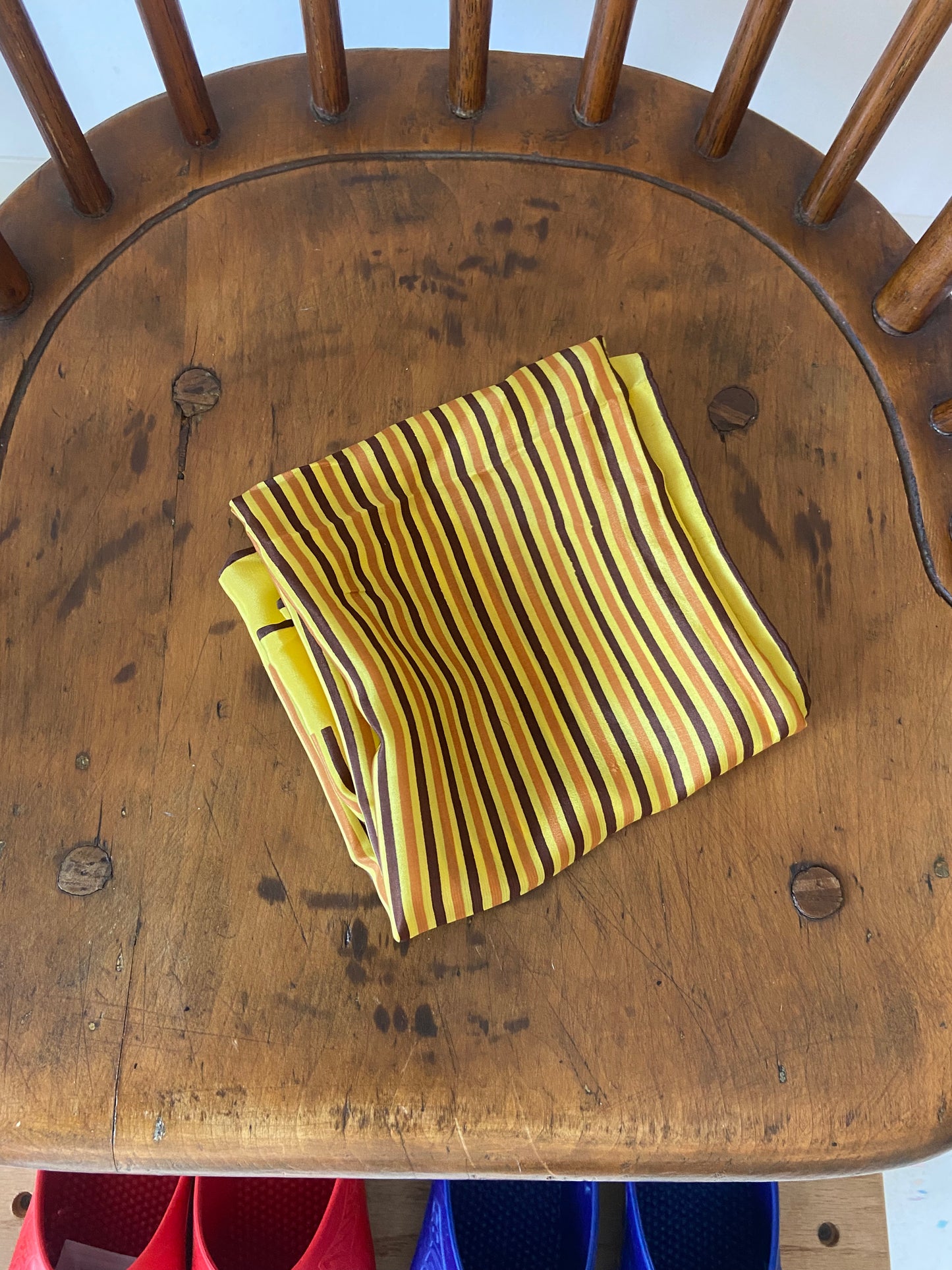 Vintage silk scarf yellow brown stripes