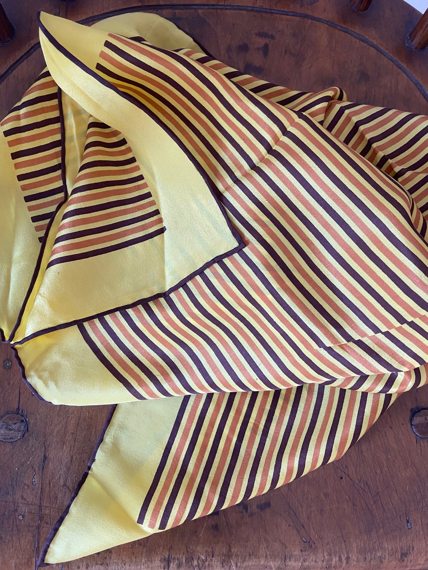 Vintage silk scarf yellow brown stripes