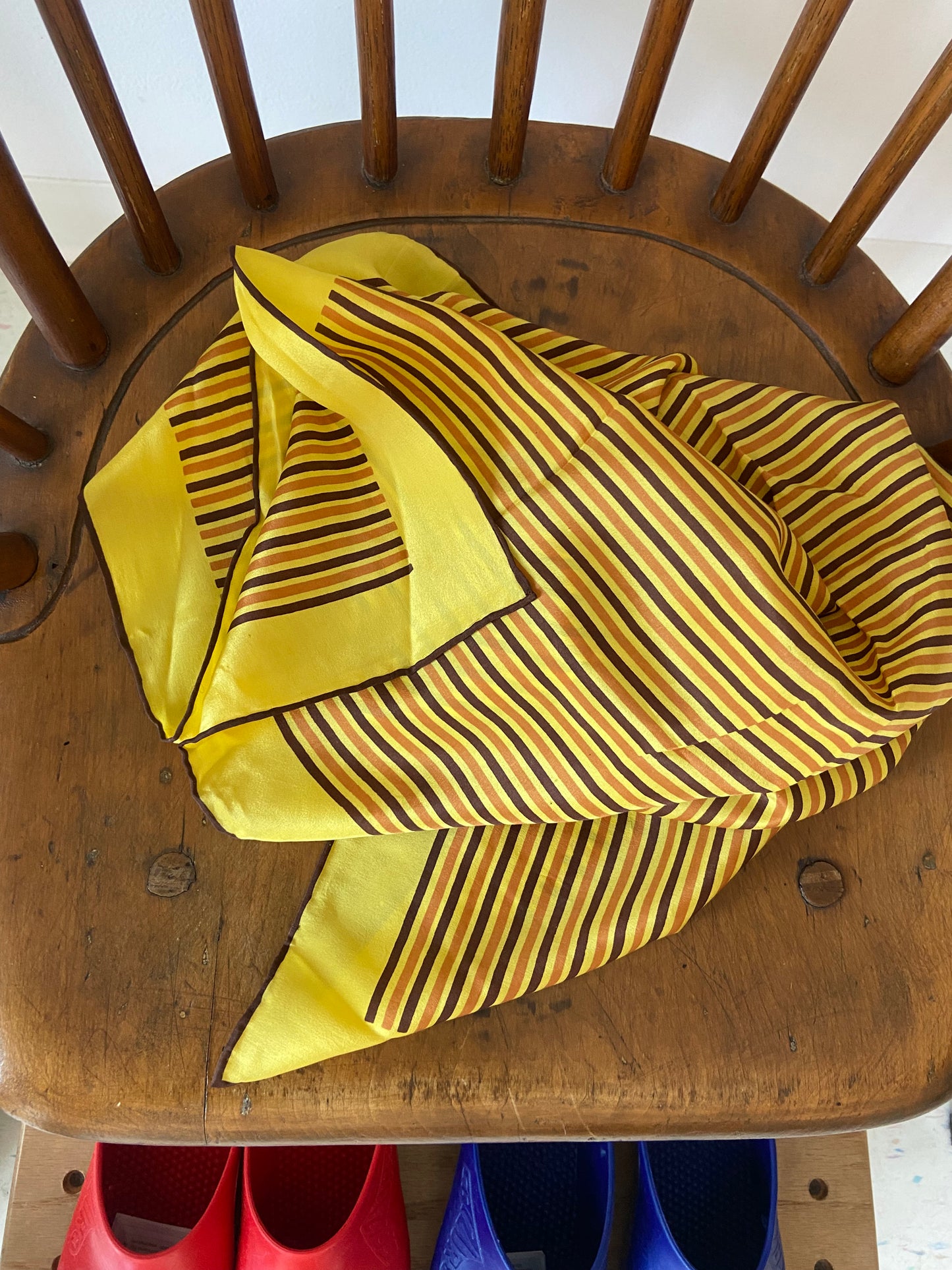 Vintage silk scarf yellow brown stripes