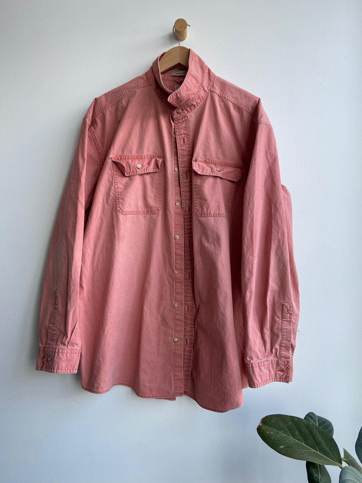 L.L. Bean salmon cotton button-up SS 3
