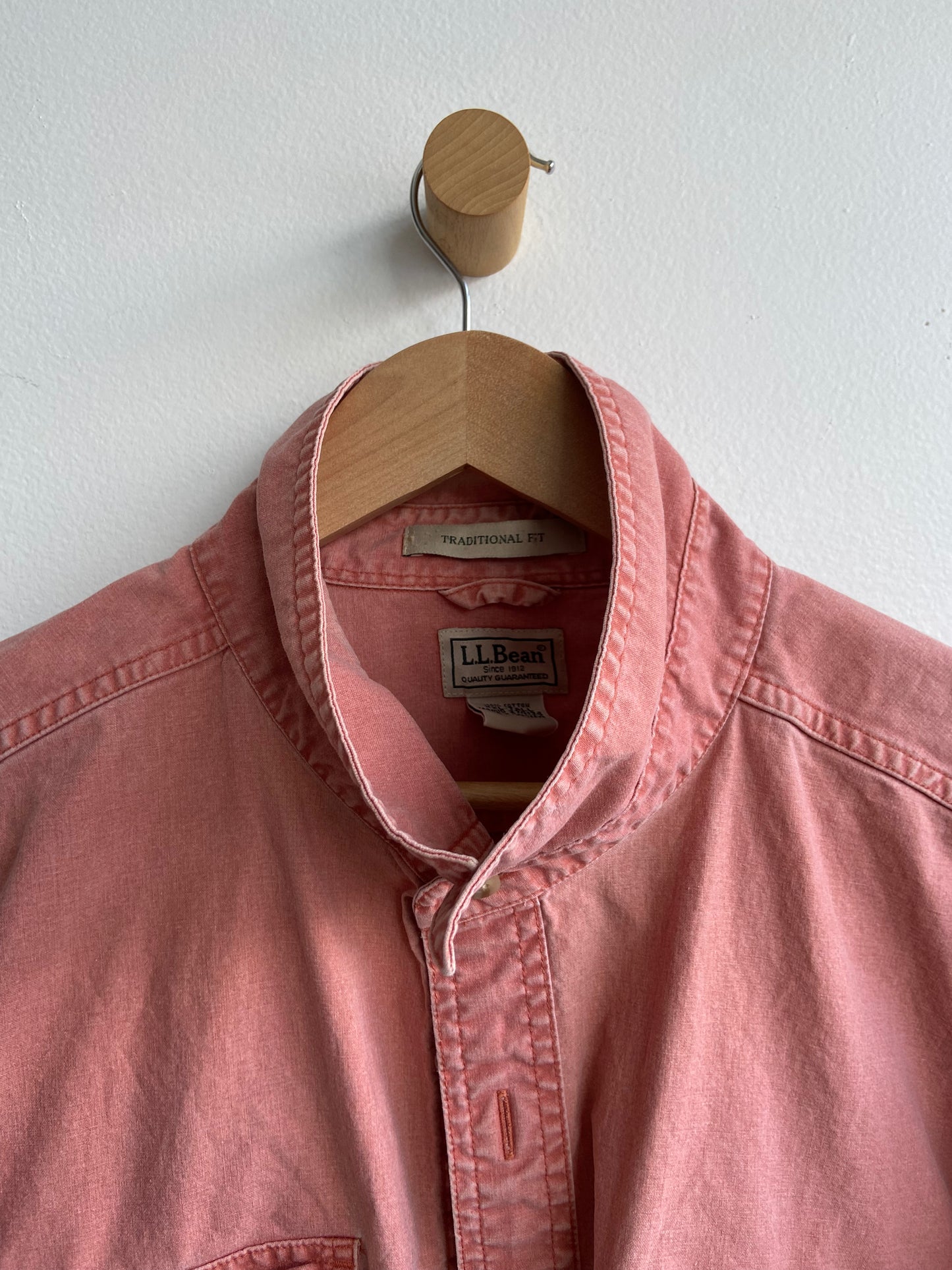 L.L. Bean salmon cotton button-up SS 3