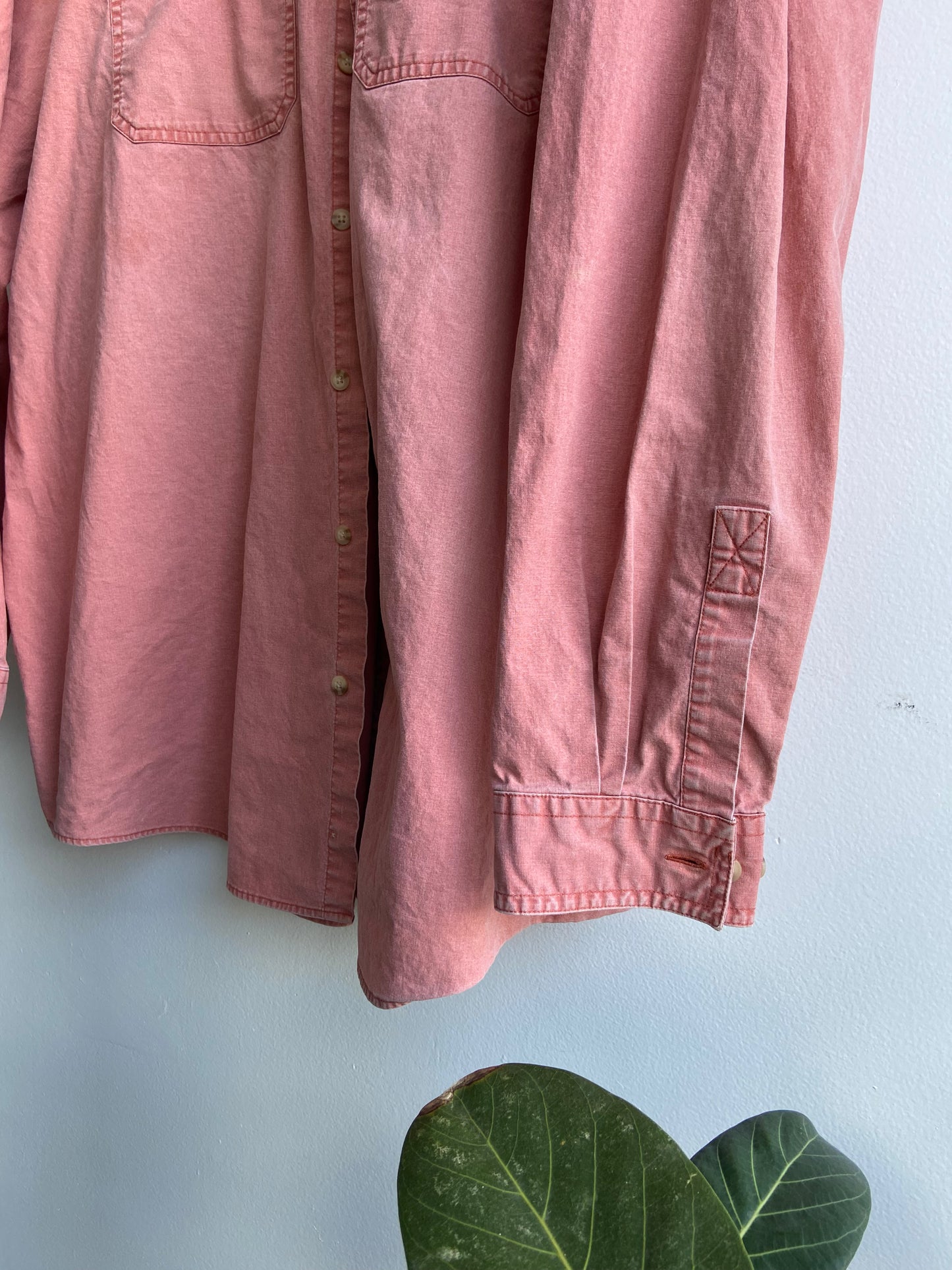 L.L. Bean salmon cotton button-up SS 3