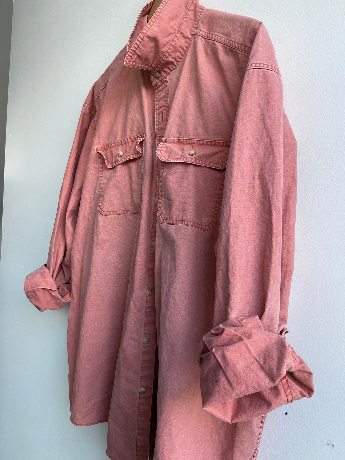 L.L. Bean salmon cotton button-up SS 3