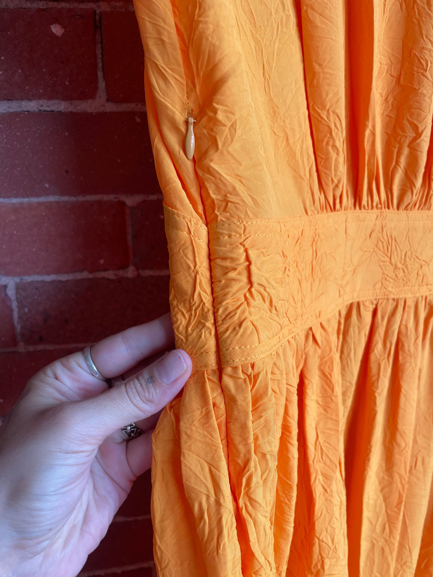 Caron Callahan Tangerine Crinkle Button Dress SS1