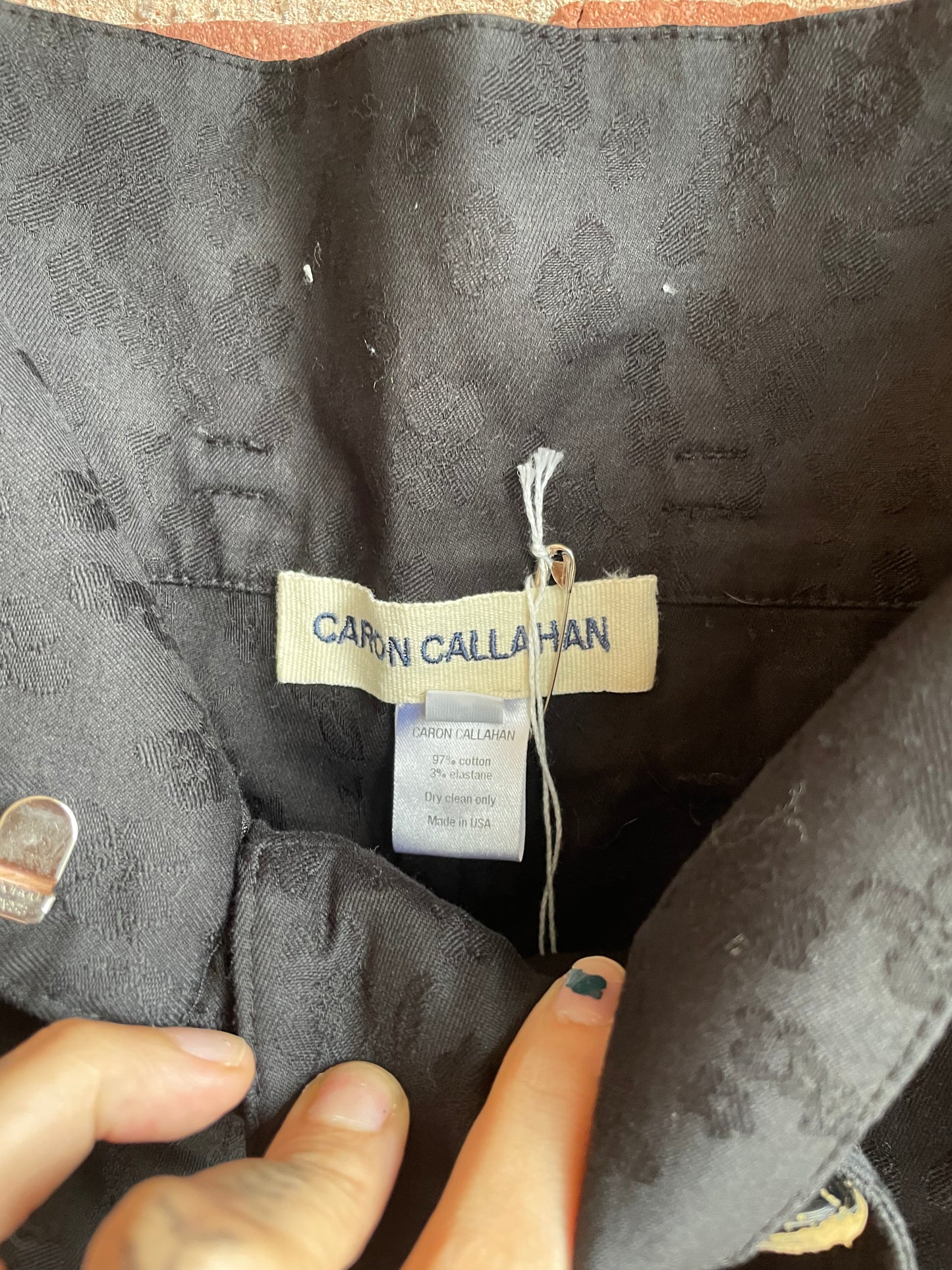 Caron Callahan High Waisted Floral Pattern Black Shorts SS1-2