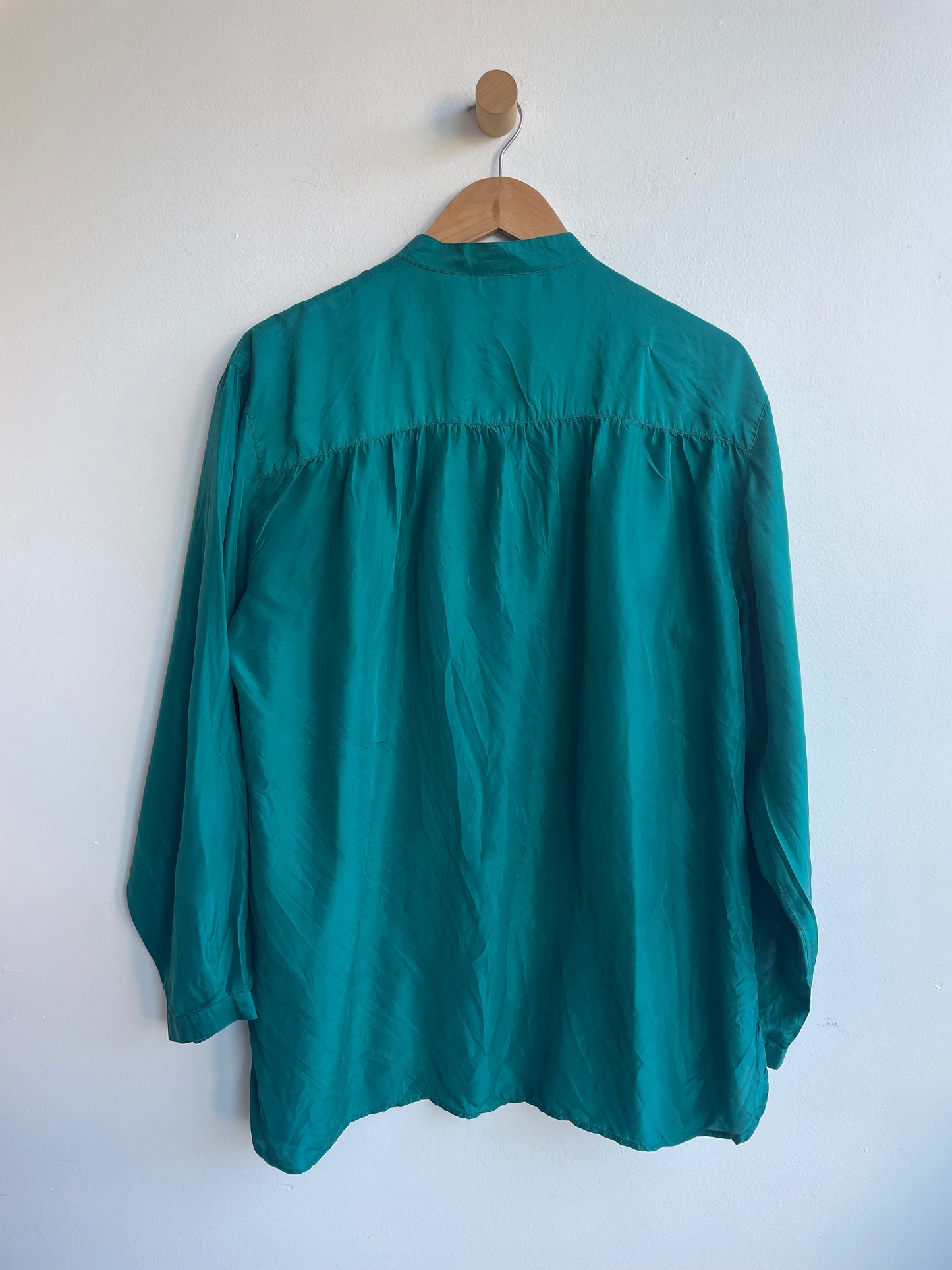 Cyan Silk Botton-down Blouse