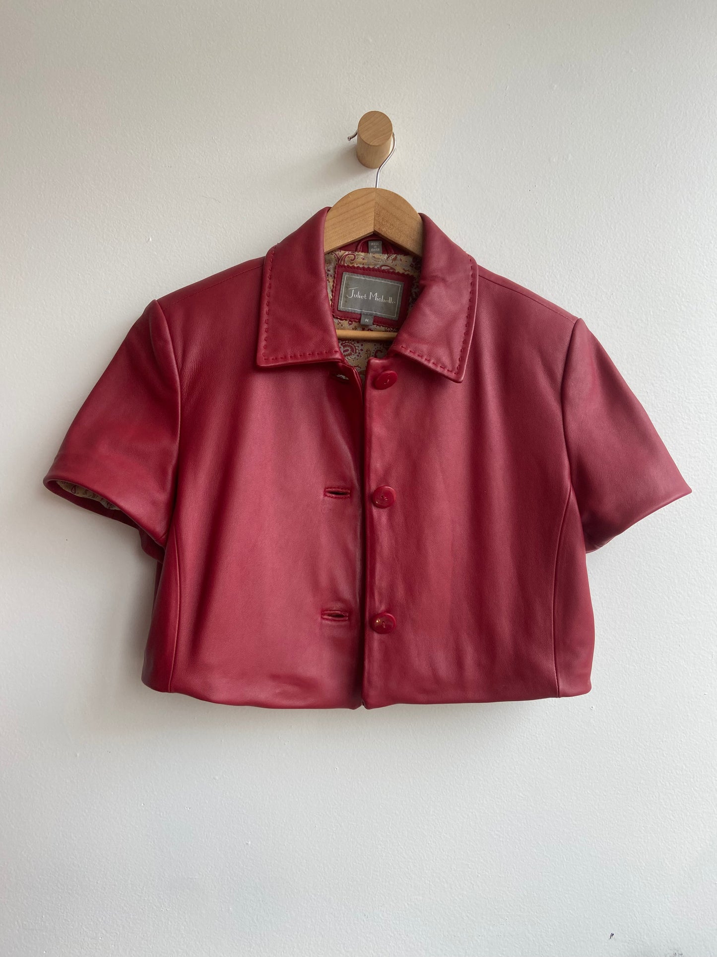 Cropped red leather short-sleeve jacket SS 1