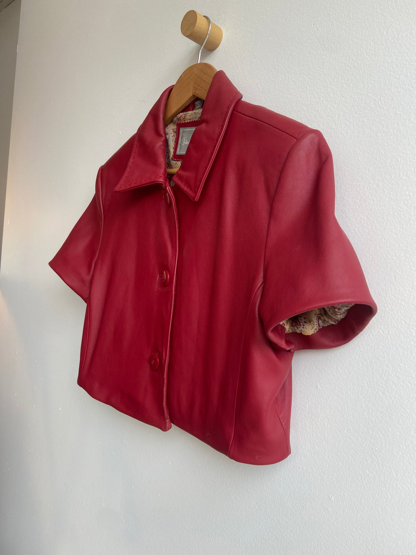 Cropped red leather short-sleeve jacket SS 1