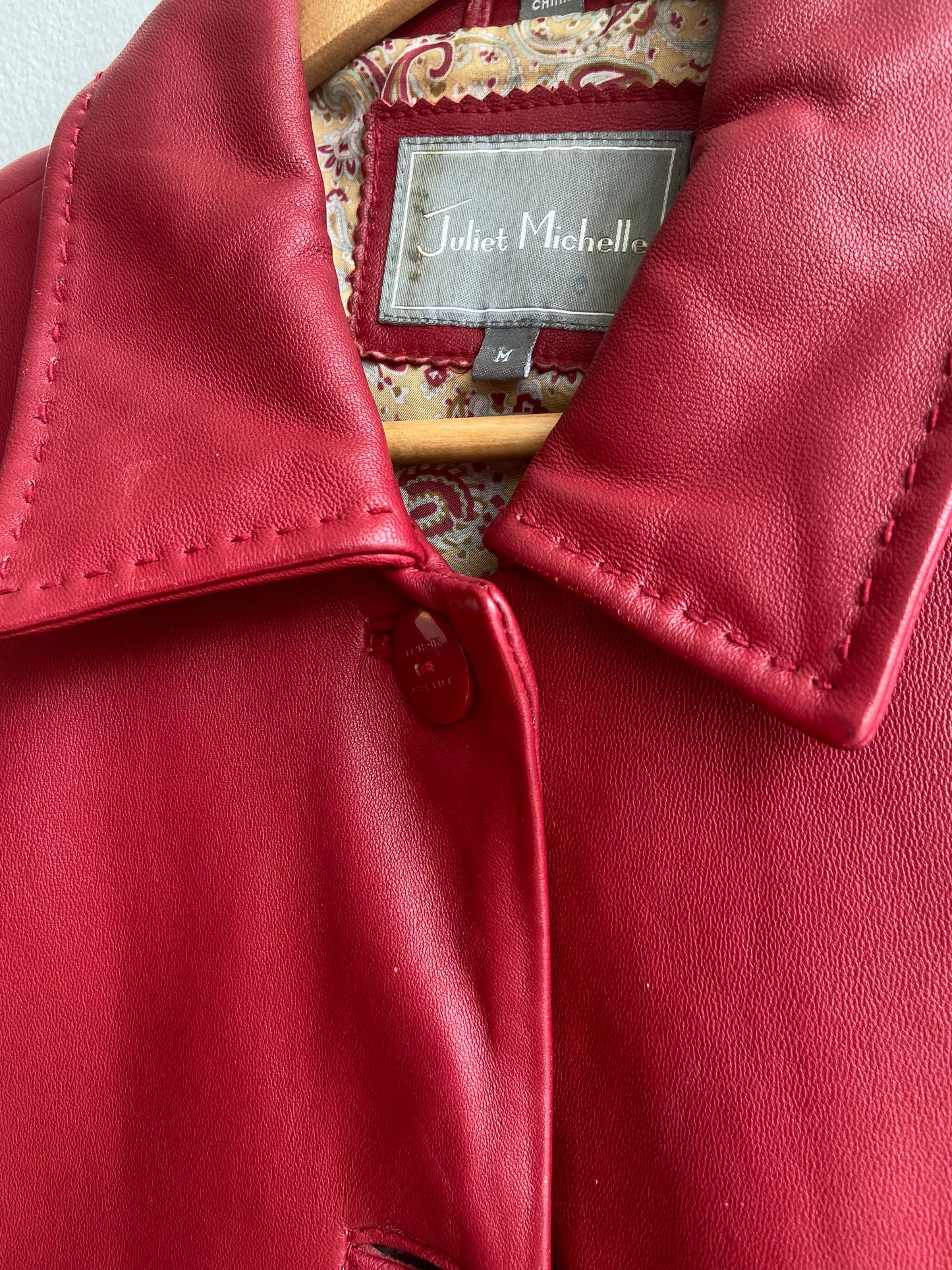 Cropped red leather short-sleeve jacket SS 1