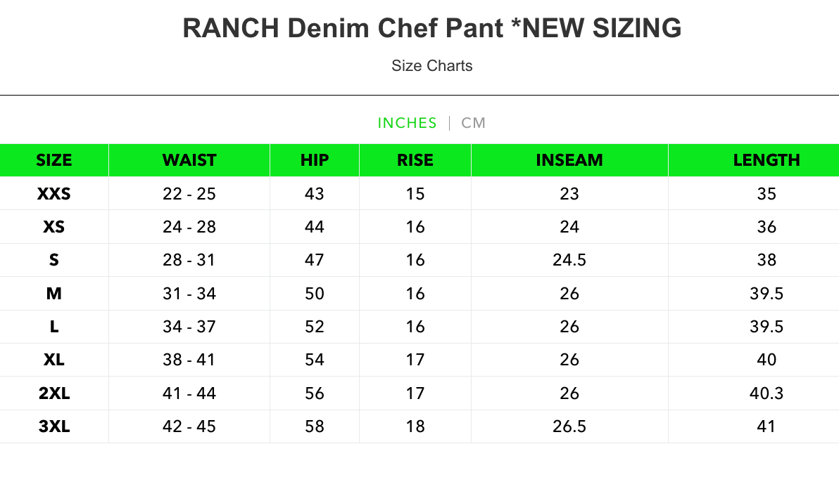Meals ranch denim chef pants SS 1-3