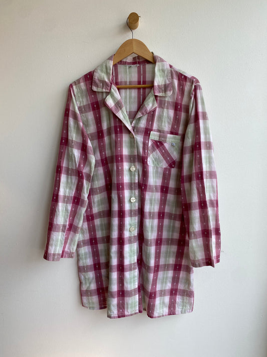 Pink and green plaid button up SS3
