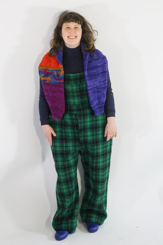 Johnston woolen green plaid overalls SS 3 made in Vermont