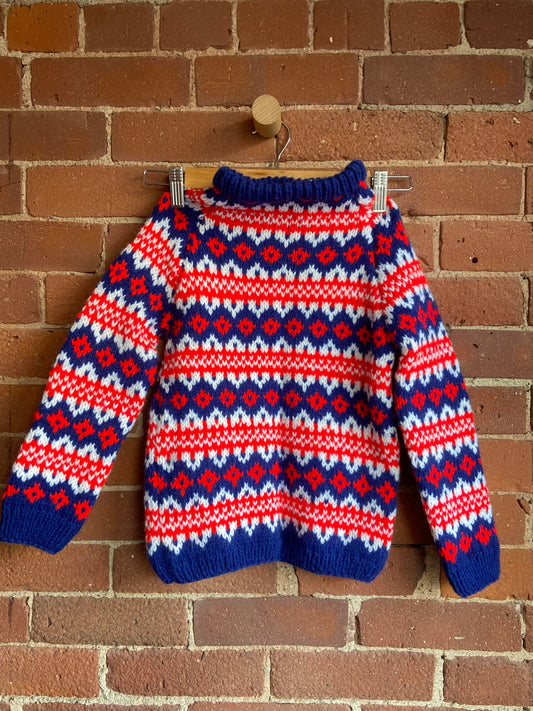 Little. Ones hand-knit red and blue sweater sz 6/7