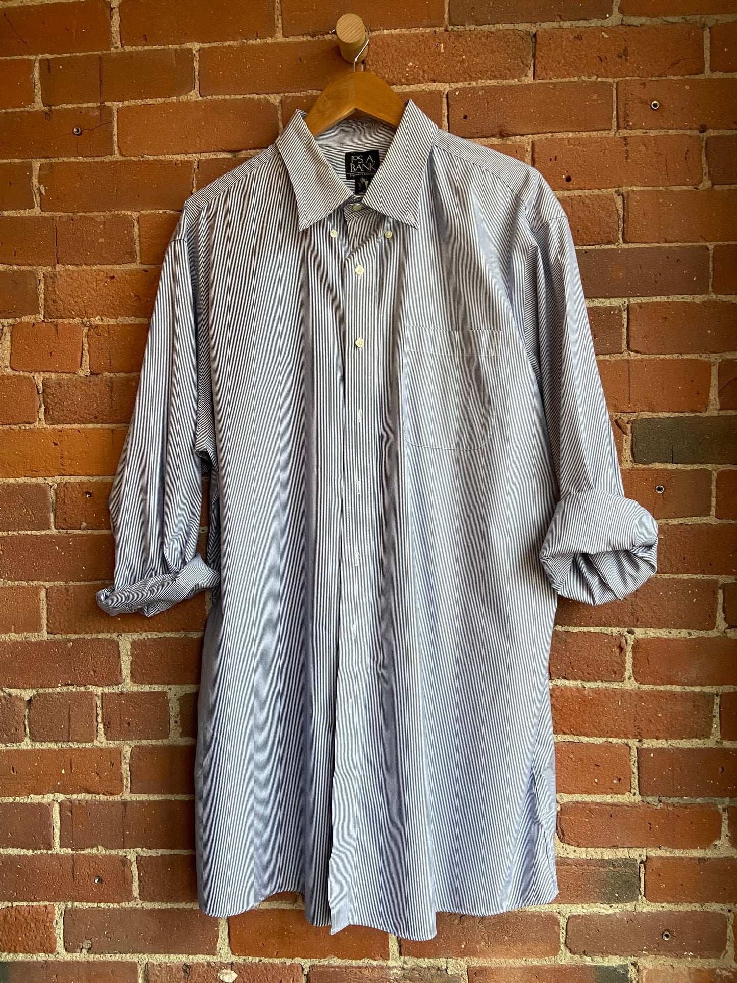 Navy pinstripe button-up SS 3