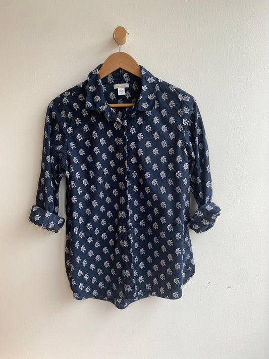 Navy floral patterned button up SS2