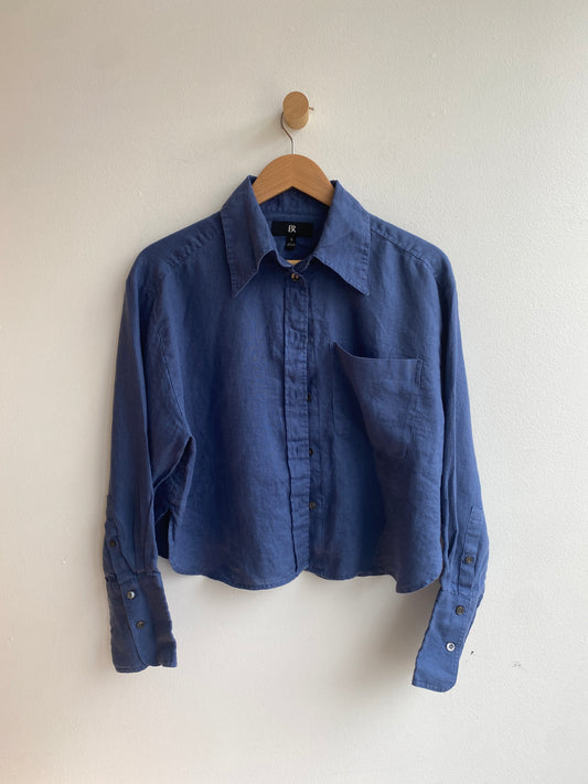 Blue grey cropped linen button up SS2-3